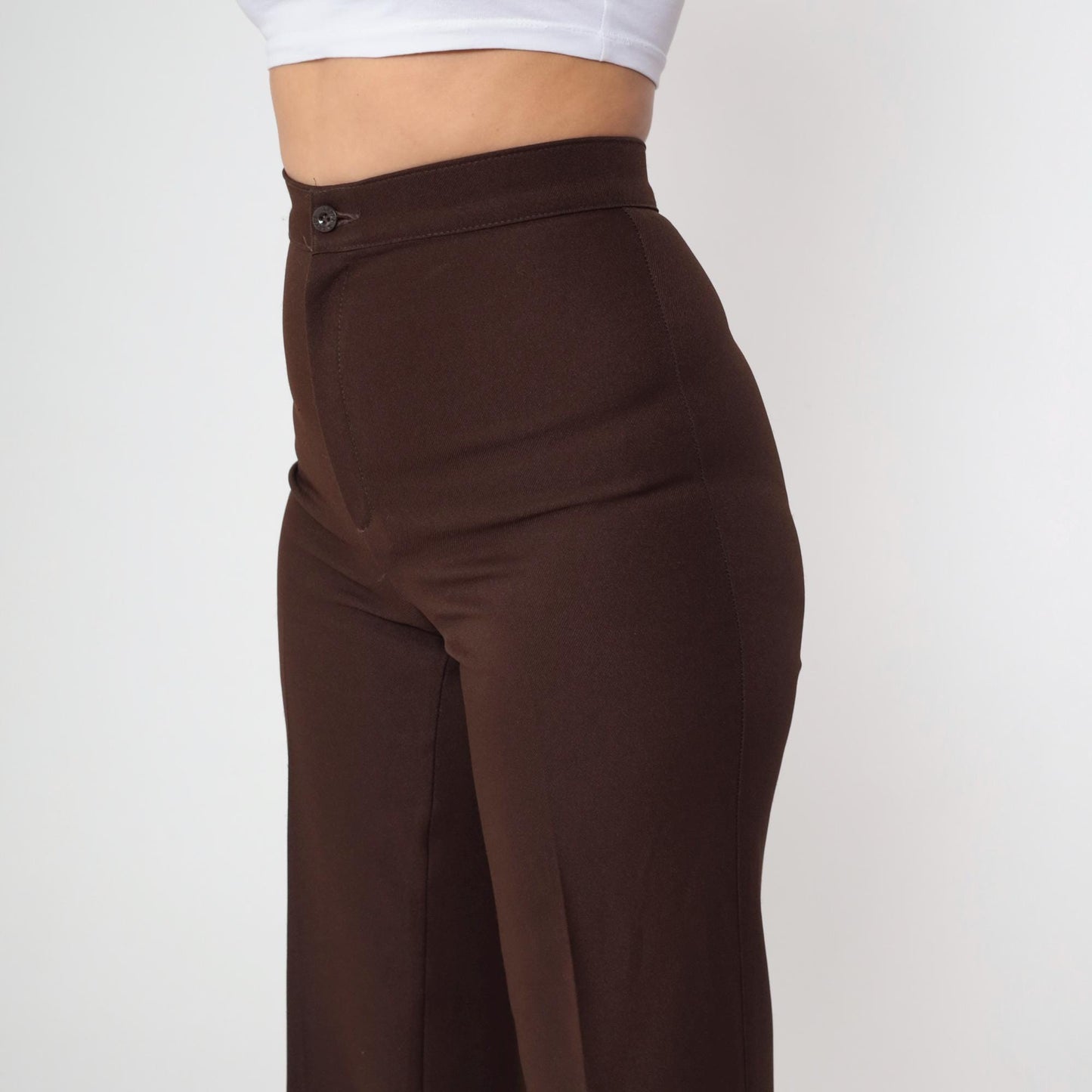 70s Levi's Bell Bottom Trousers High Waist Wide Leg Brown Polyester Small