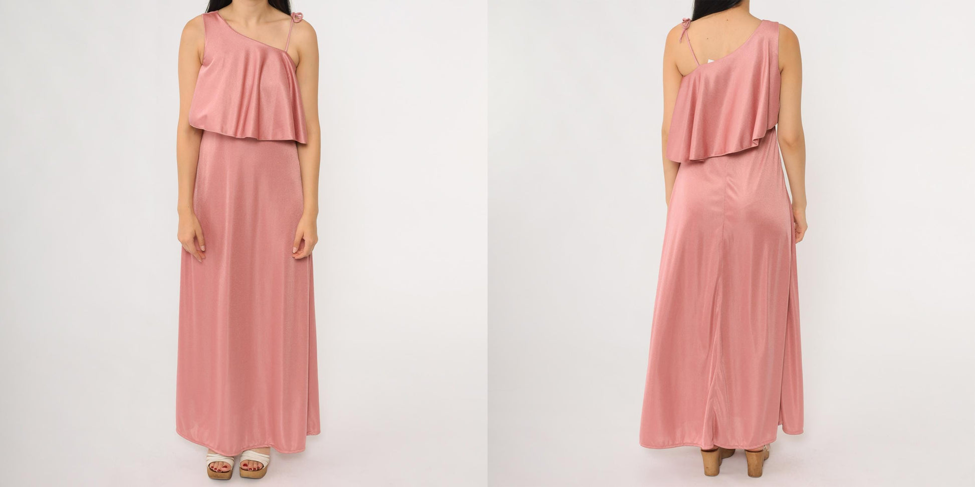 70s Zum Zum Dusty Rose Maxi Dress Ruffle Tie Shoulder Sleeveless Extra Small