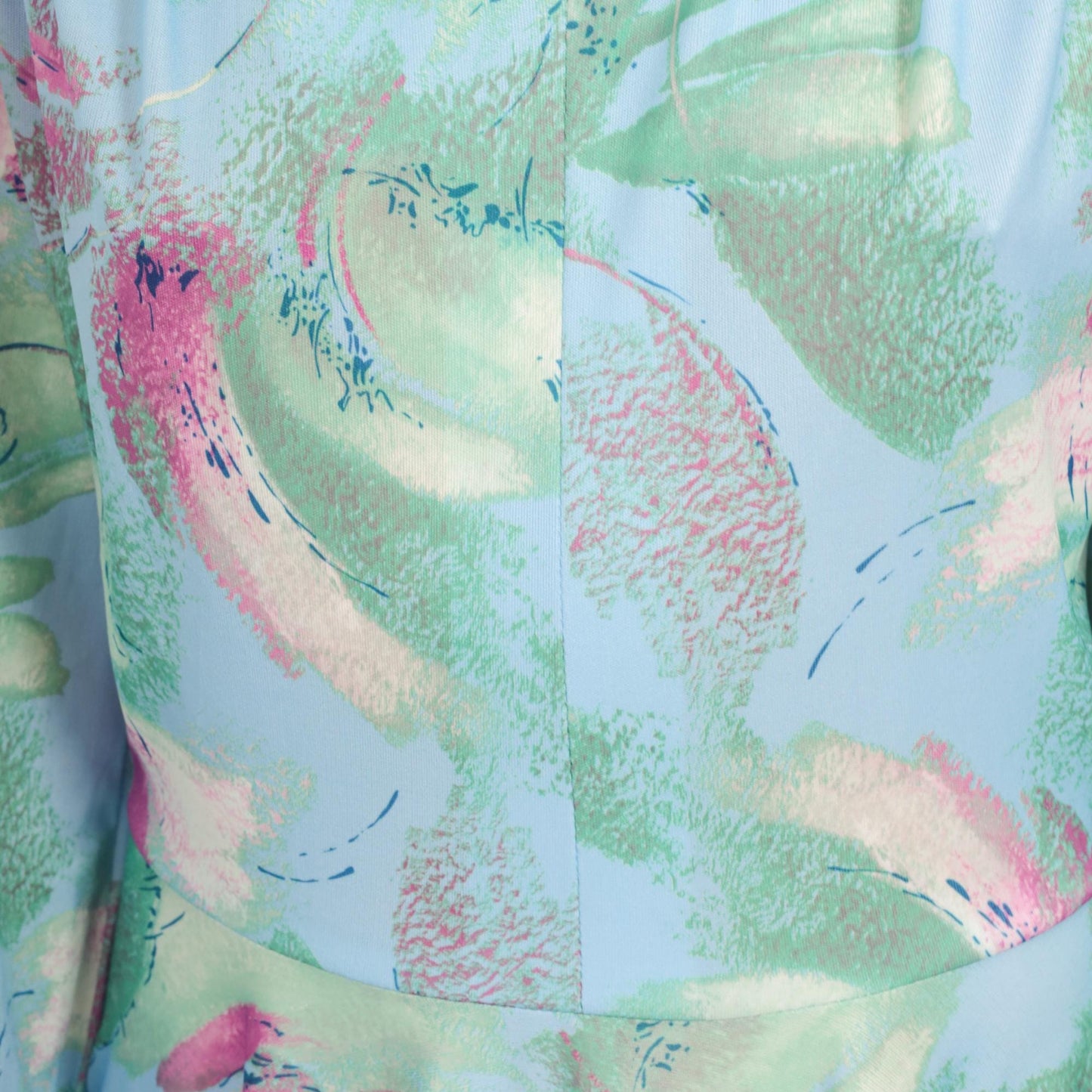 70s Watercolor Floral Dress V-Neck Abstract Print Wrap Midi Blue Green Medium M