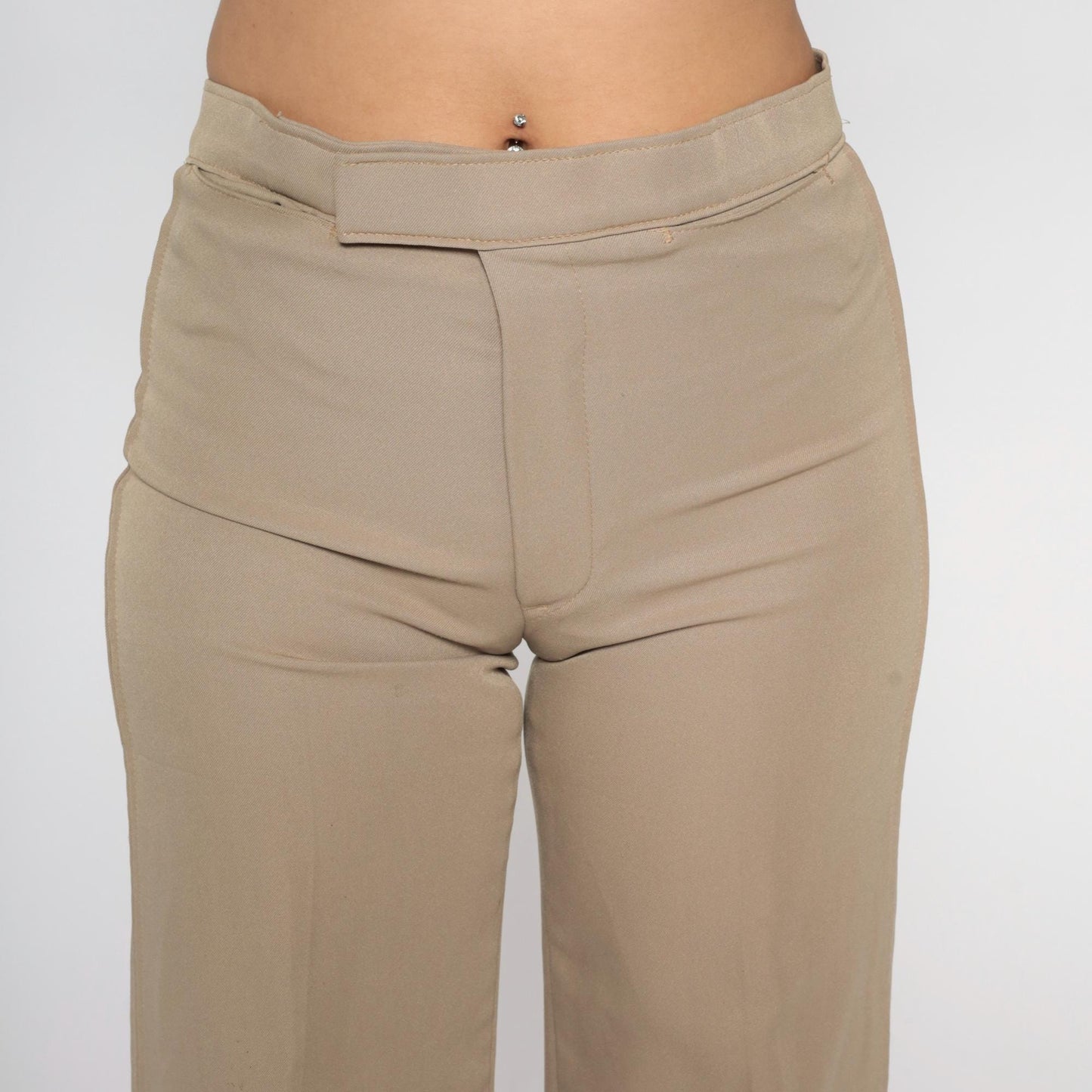 70s Tan Straight Leg Pants Low Rise Vintage Trousers Medium