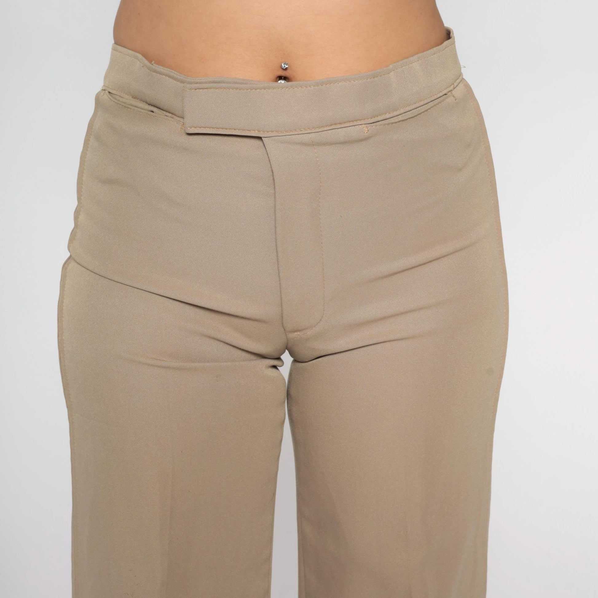 70s Tan Straight Leg Pants Low Rise Vintage Trousers Medium
