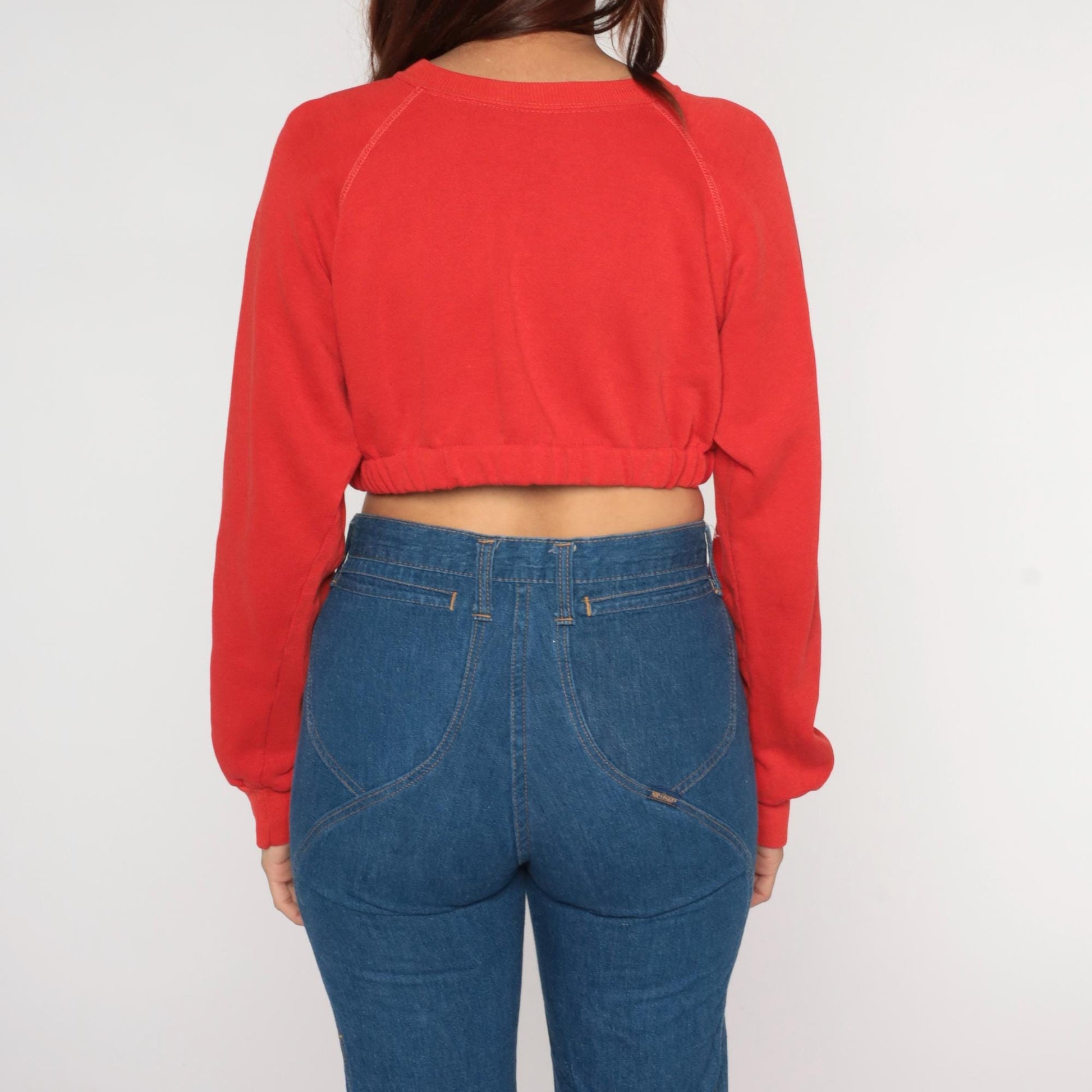 80s Red Cropped Sweatshirt Midnite Fantasee Graphic Raglan Small
