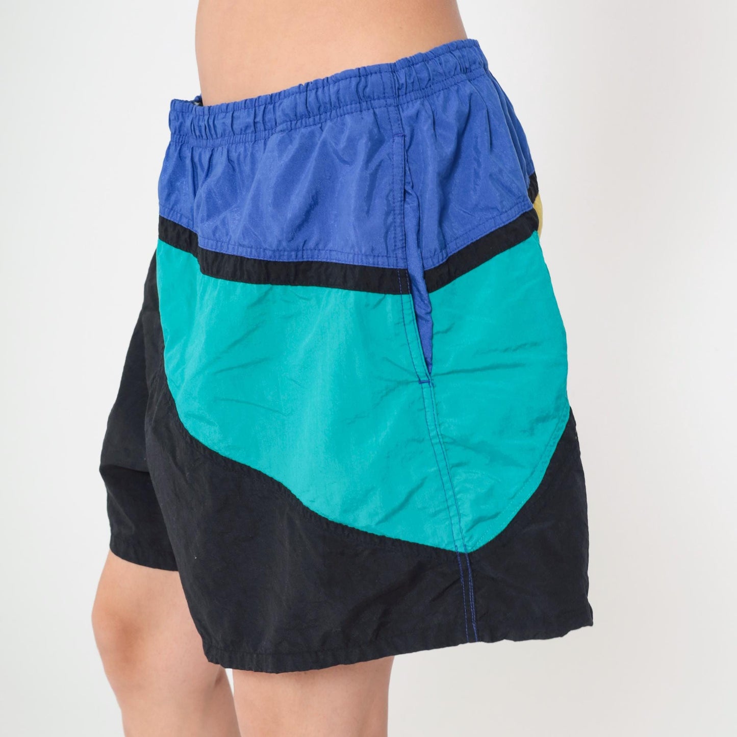 90s Speedo Colorblock Swim Trunks Black Yellow Blue Green Nylon Large L