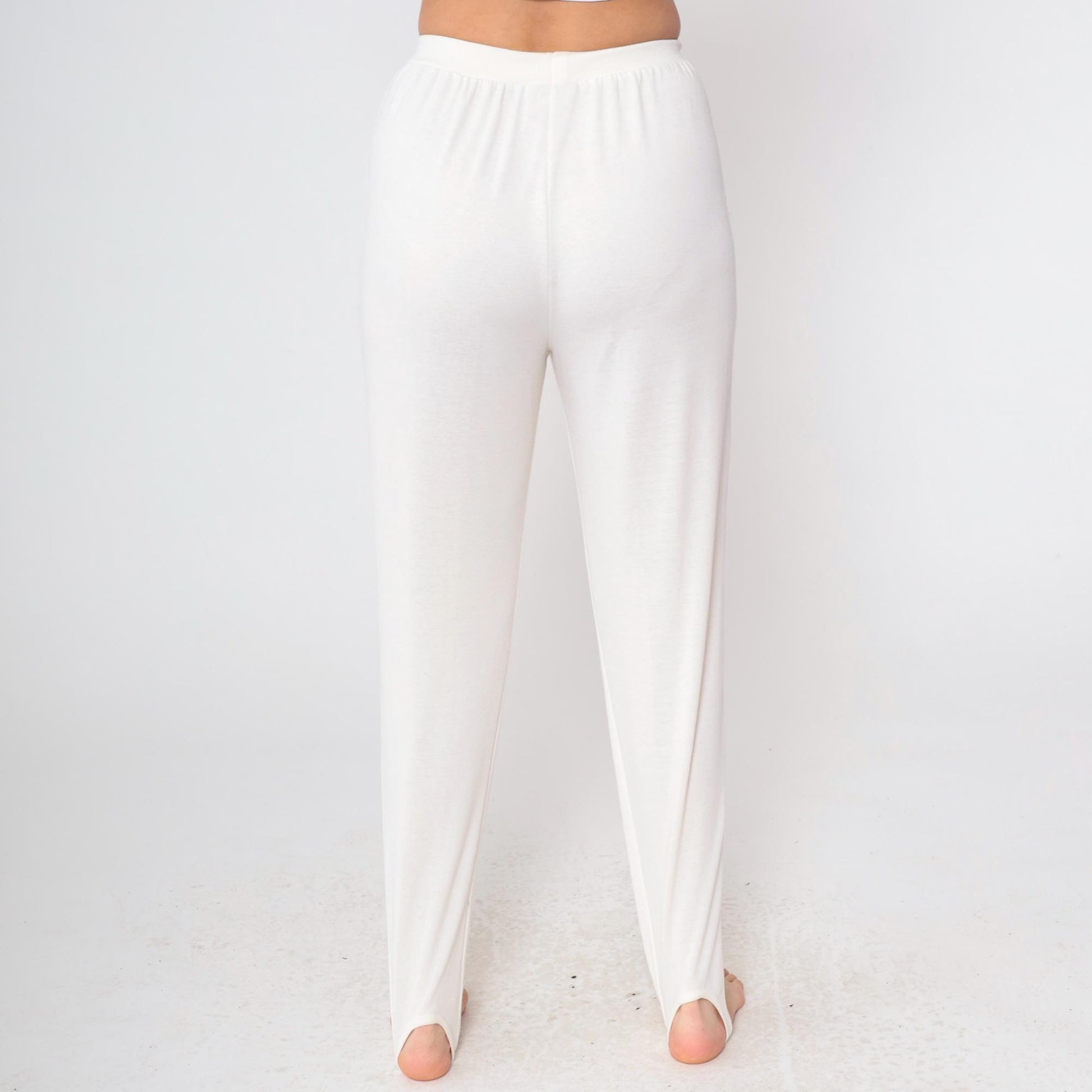 80s Cream Stirrup Pants High Waisted Tapered Trousers Medium M
