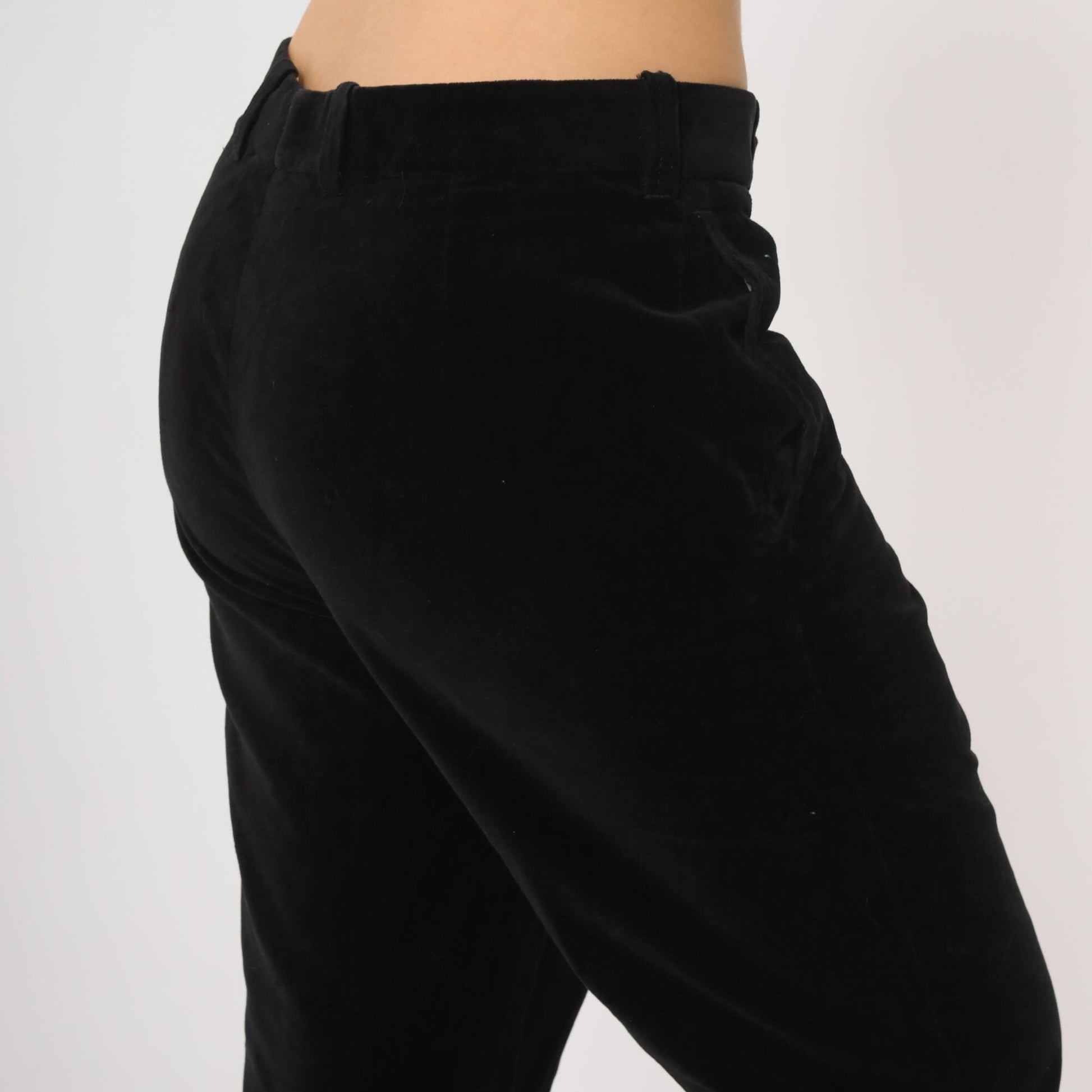 80s Black Velvet Wide Leg High Waisted Trousers Straight Leg Medium