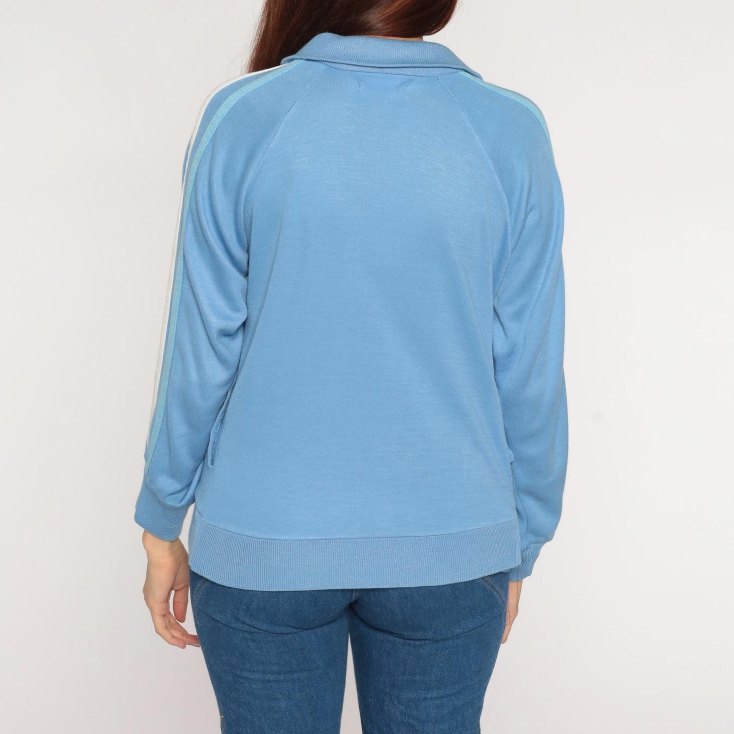 70s Track Jacket Baby Blue Striped Zip-Up Raglan Warmup Small