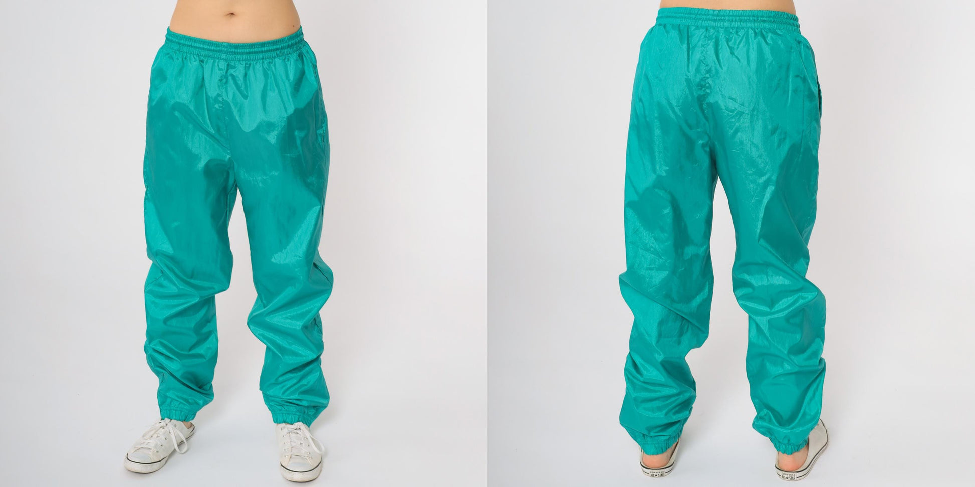 80s Teal Green Windbreaker Track Pants Elastic Waist Cuffed Small