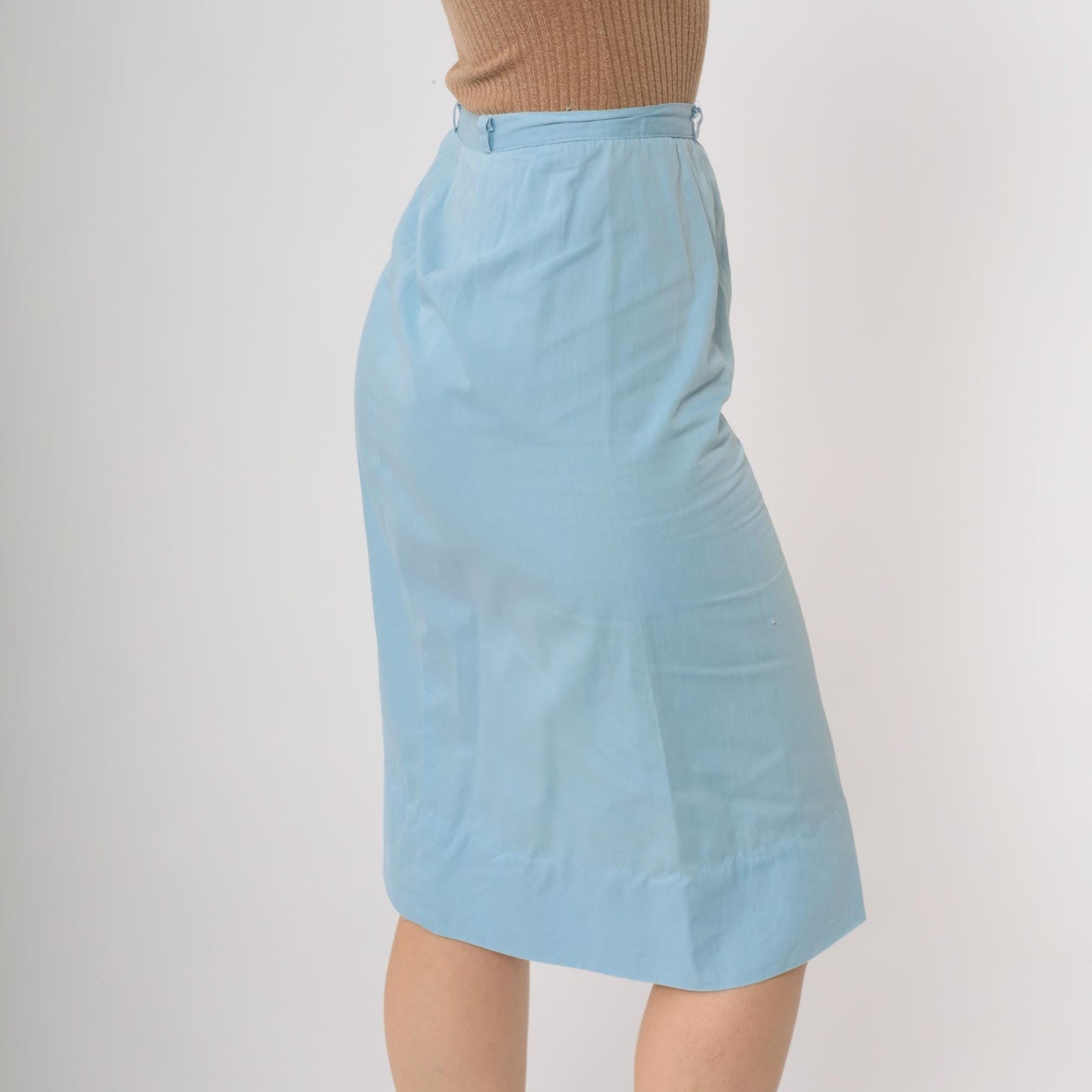 60s Suburban Set Pencil Skirt Light Blue High Waisted Knee Length Extra Small XS