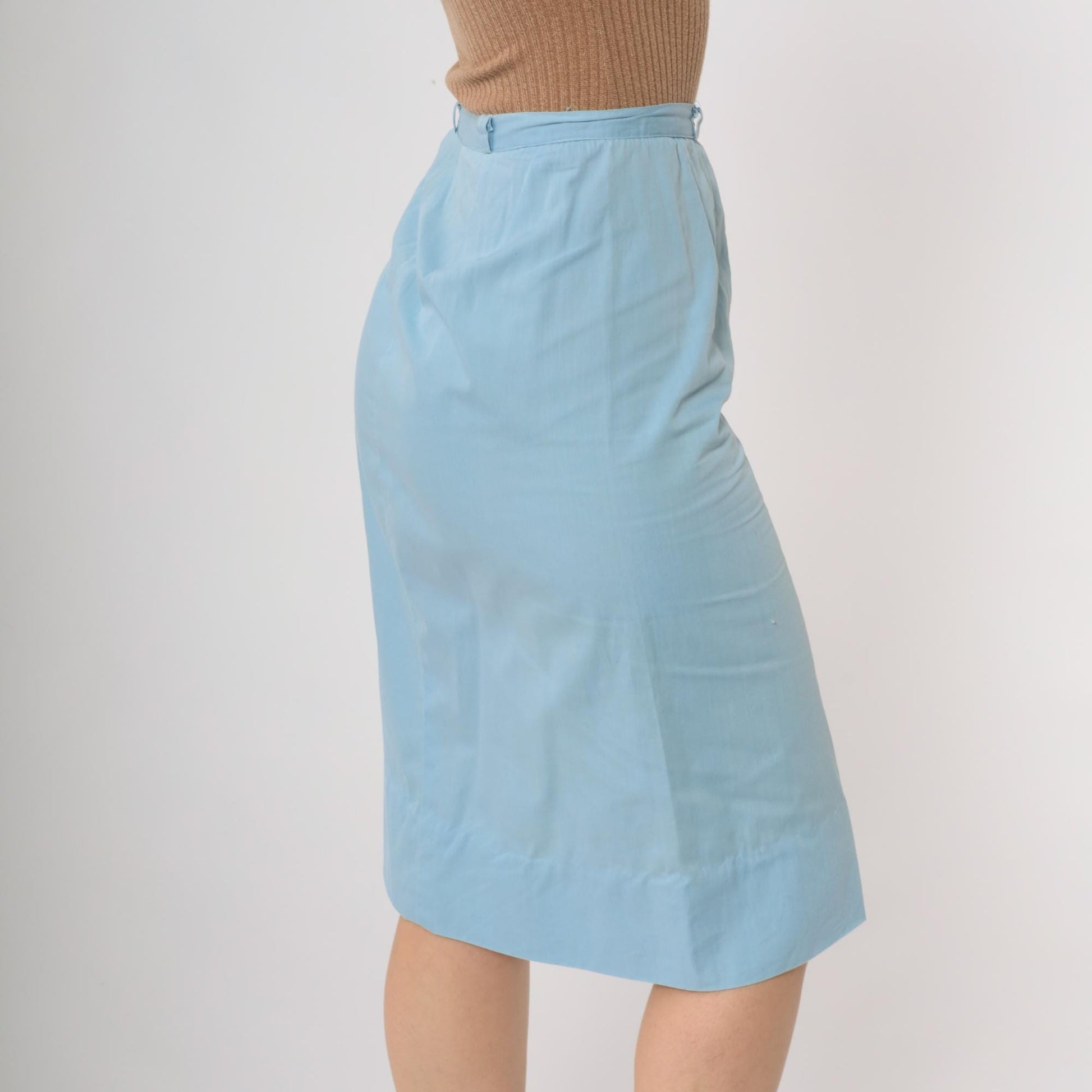 60s Suburban Set Pencil Skirt Light Blue High Waisted Knee Length Extra Small XS