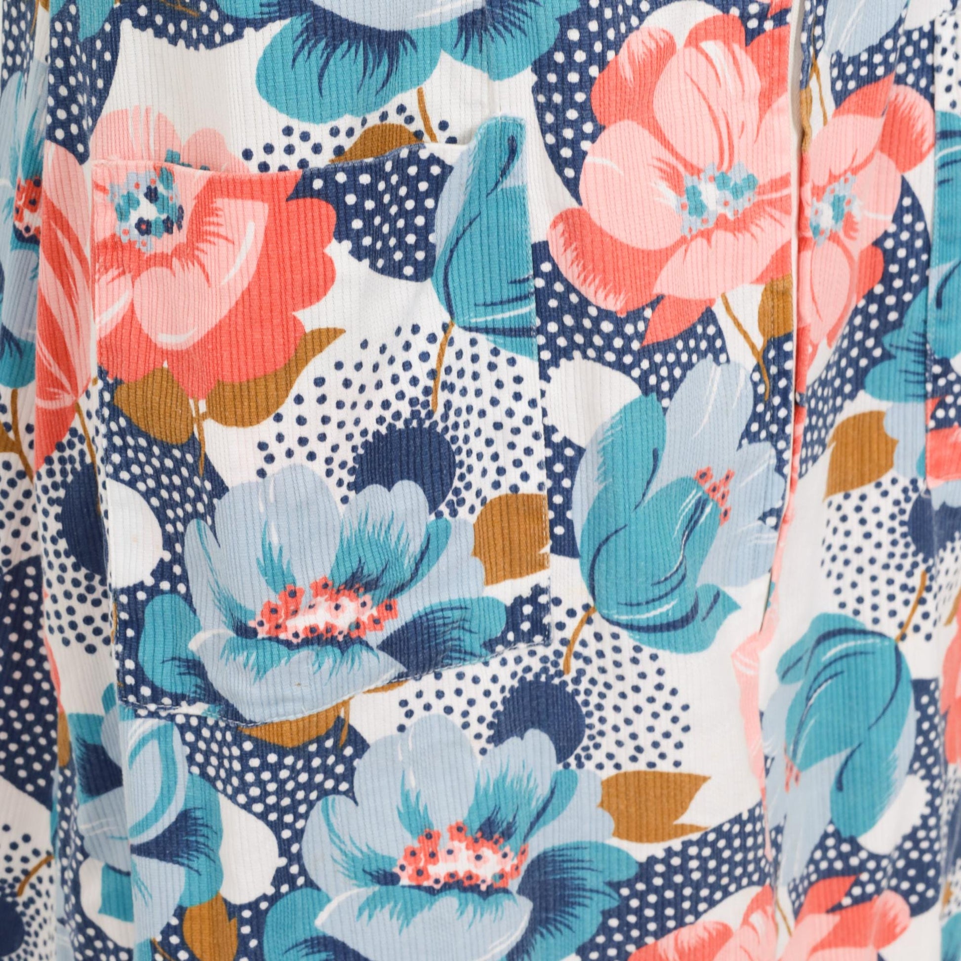 70s Floral Day Dress Sleeveless Scoop Neck Front Zip Midi Pink Blue Orange Green Medium