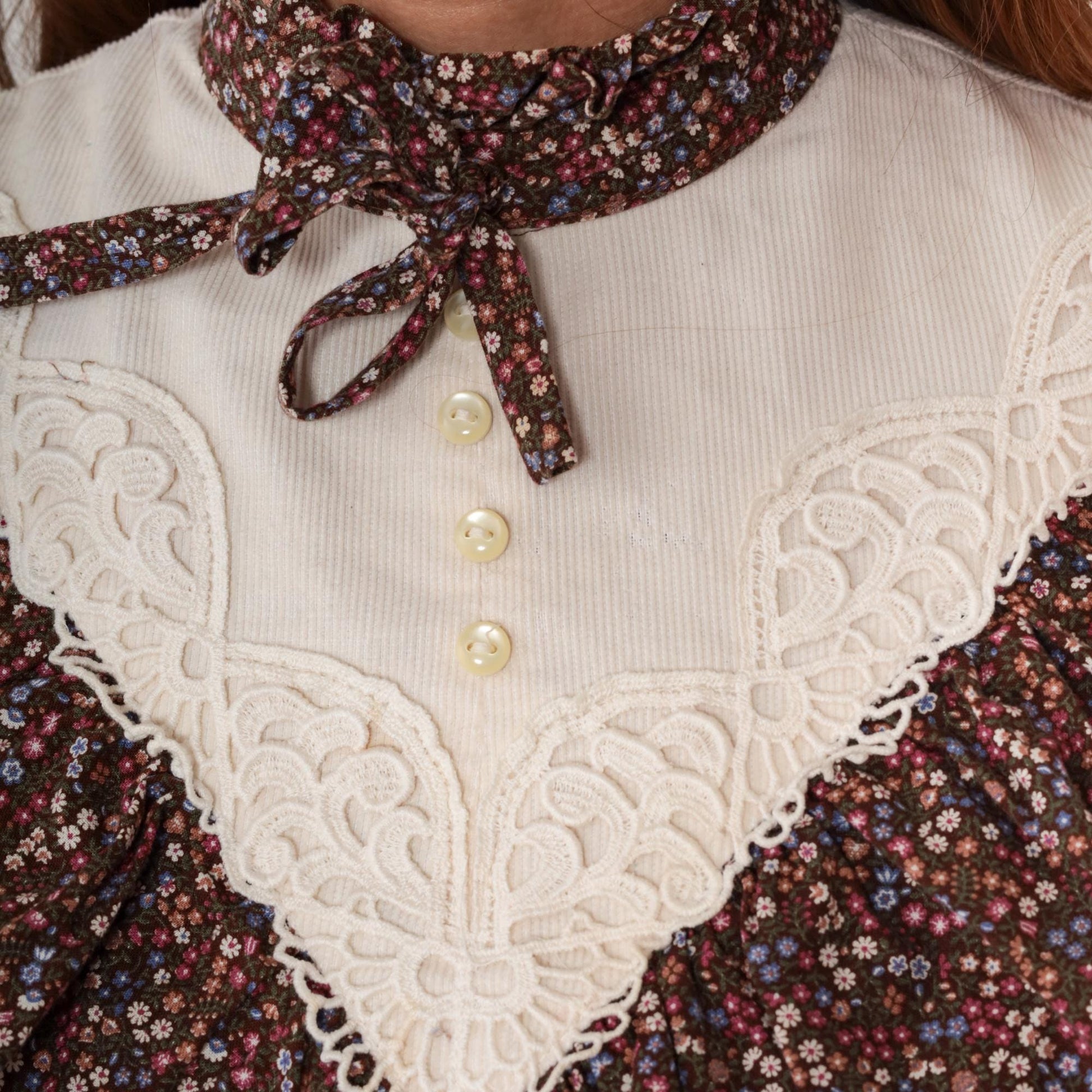 70s Gunne Sax Prairie Dress Brown Floral Cotton Midi Long Sleeve Small