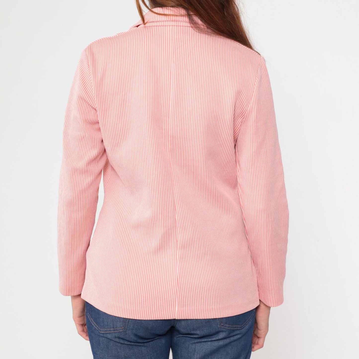 70s Pink White Pinstripe Blazer Button Front Notched Lapel Medium M