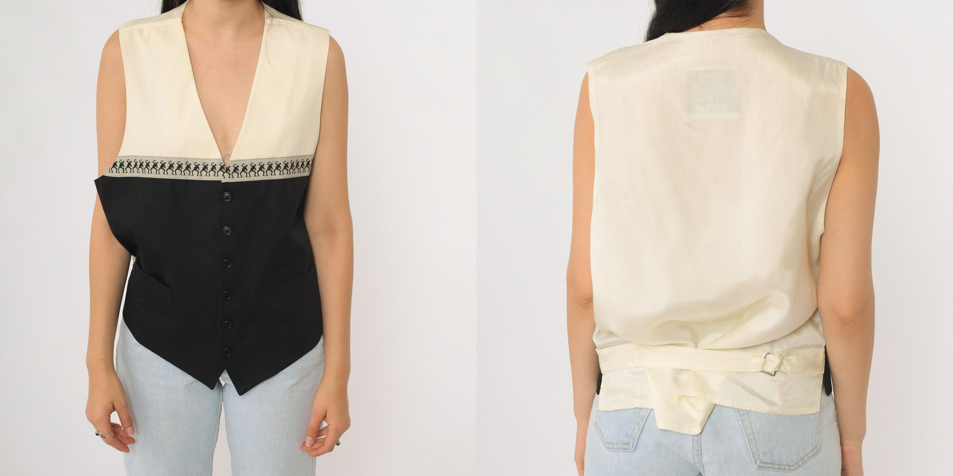 90s Moschino Cheap and Chic Vest Black White Colorblock Button Front Medium