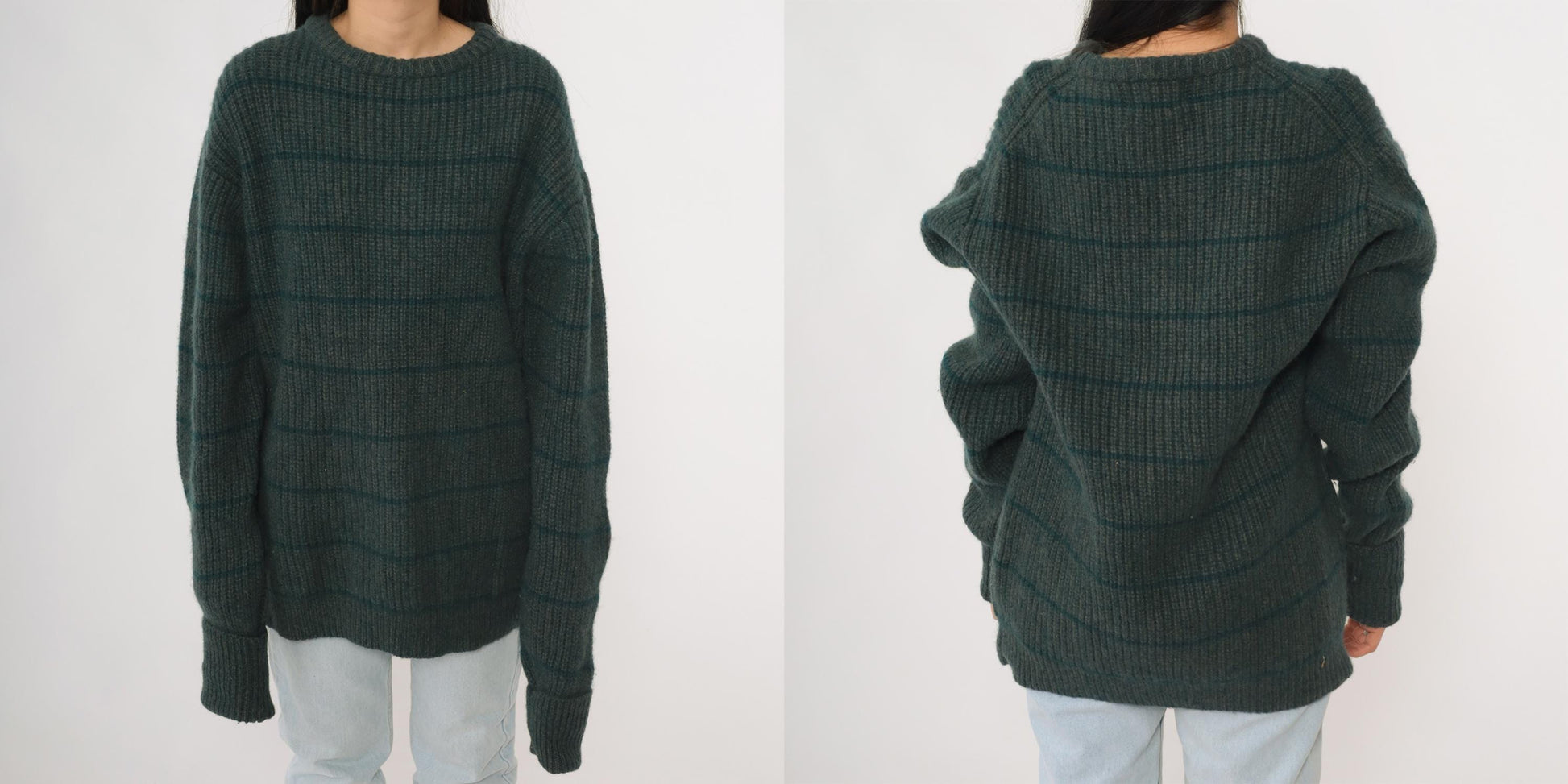 80s Fieldgear Wool Sweater Dark Teal Horizontal Stripe Ribbed Knit Extra Large XL