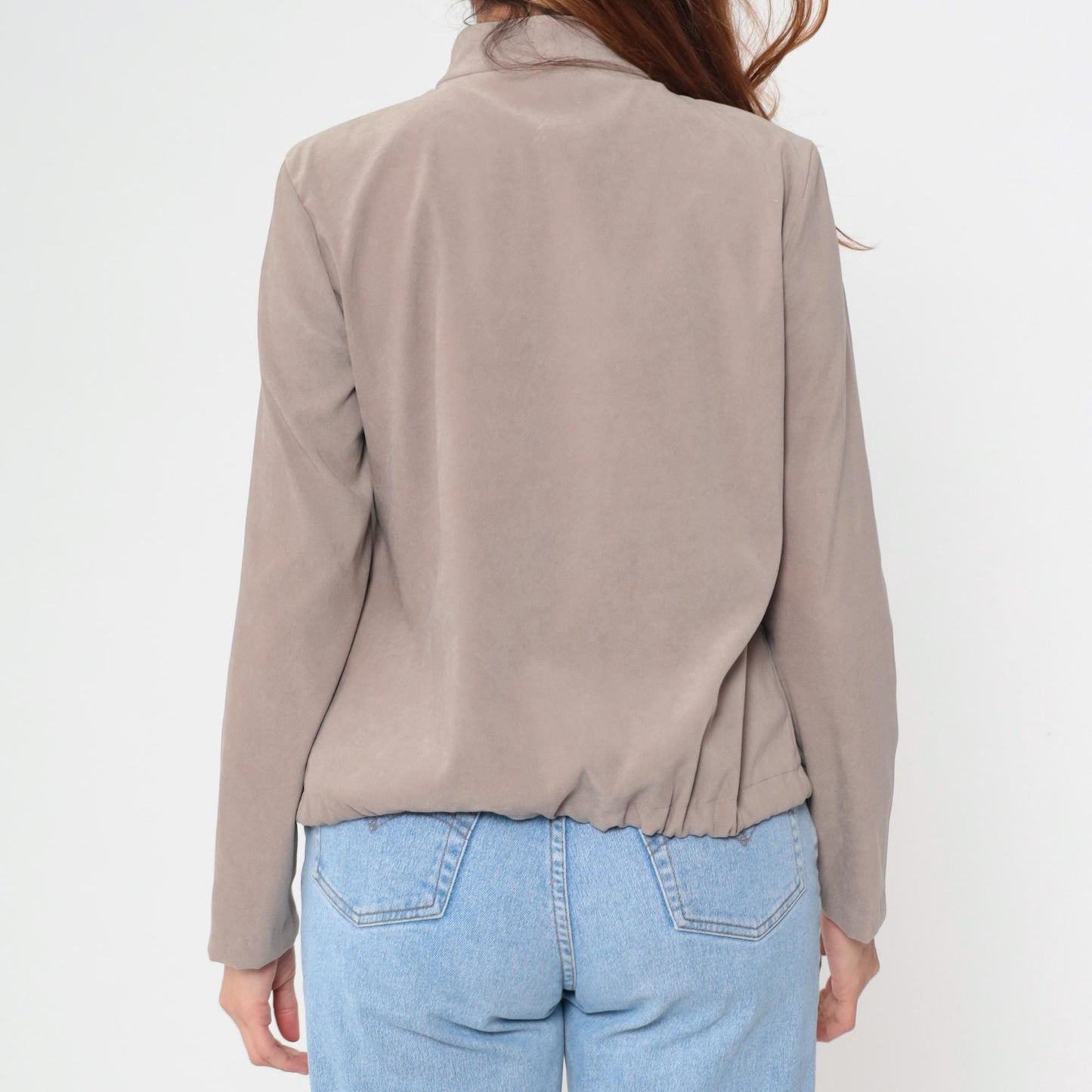 90s Clio Taupe Zip-Up Mock Neck Jacket Medium