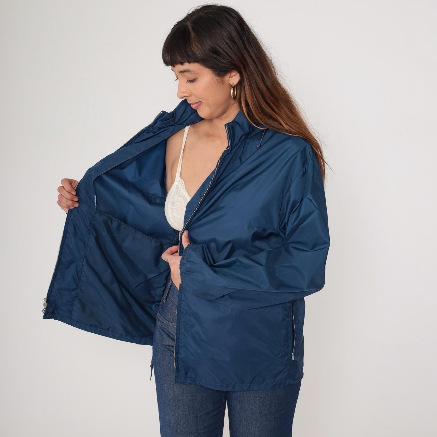 80s Obermeyer Navy Hooded Windbreaker Jacket Unisex Large