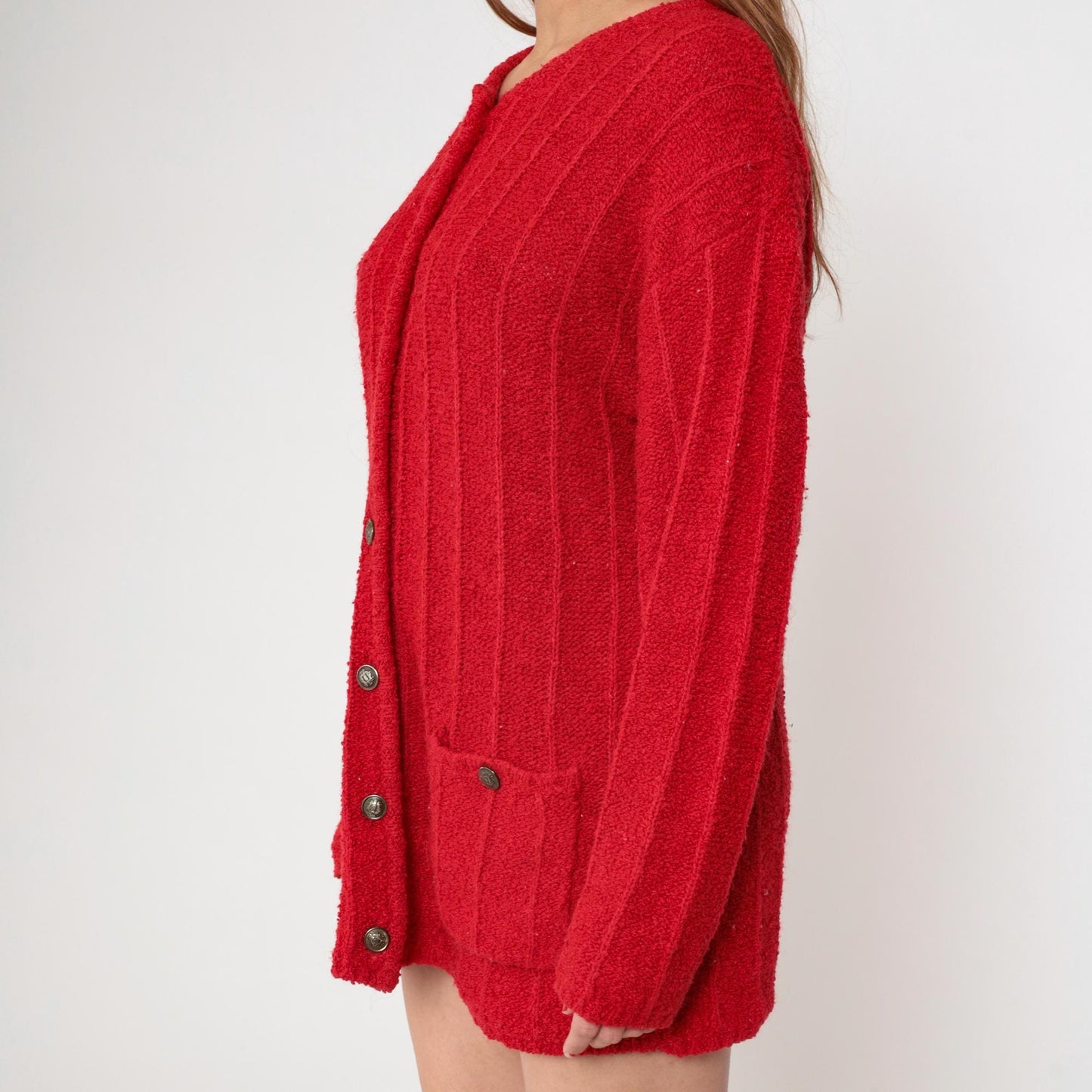 80s Fabriano Red Cardigan Sweater Chunky Knit Button Front Medium M