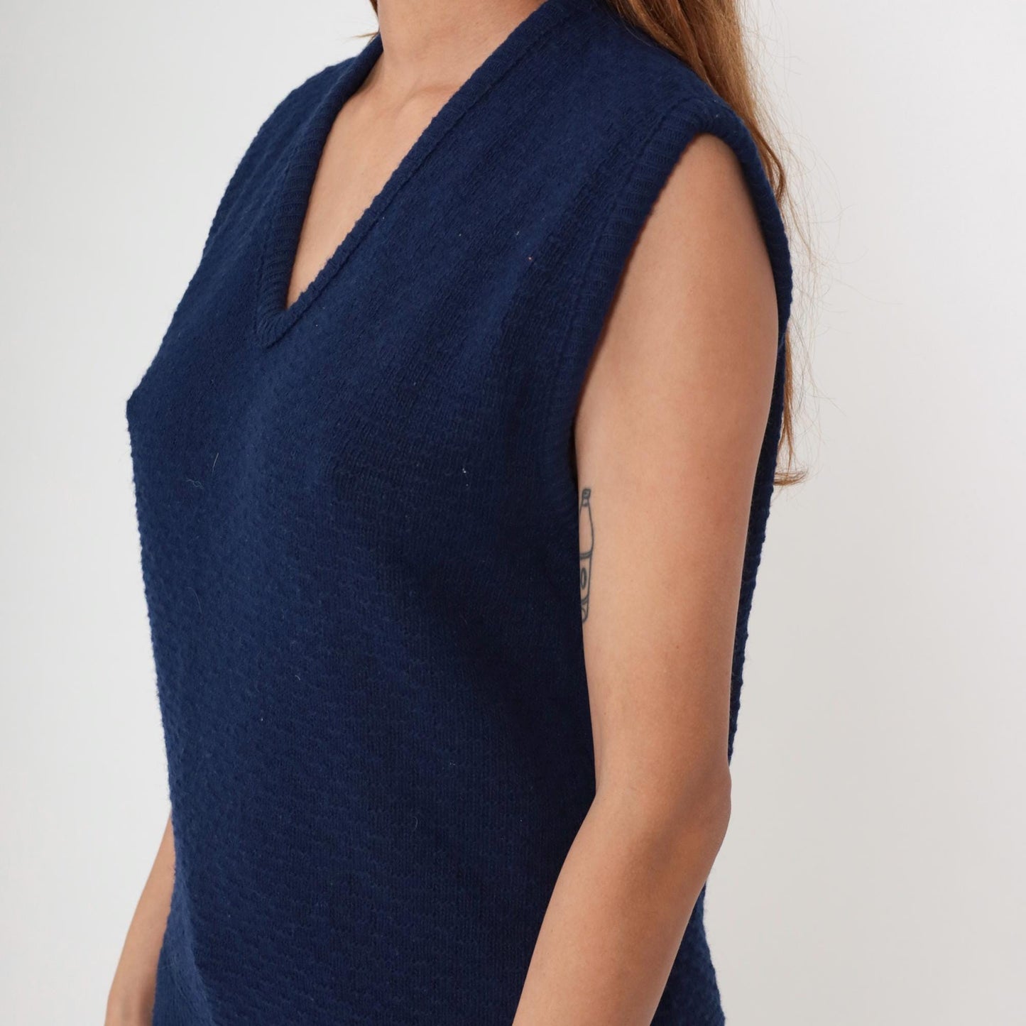 80s Navy Ribbed Knit Sweater Vest Scoop Neck Sleeveless Tank Large L