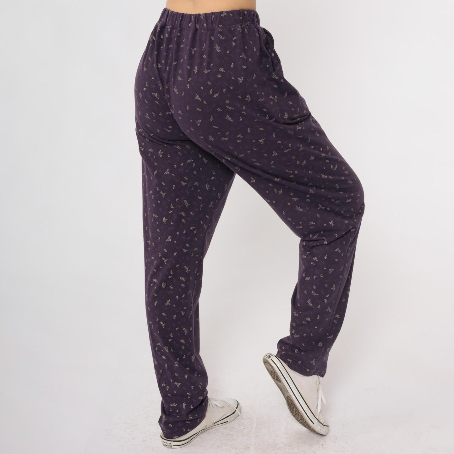 90s Bobbie Brooks Purple Floral Pajama Pants Elastic Waist Large L