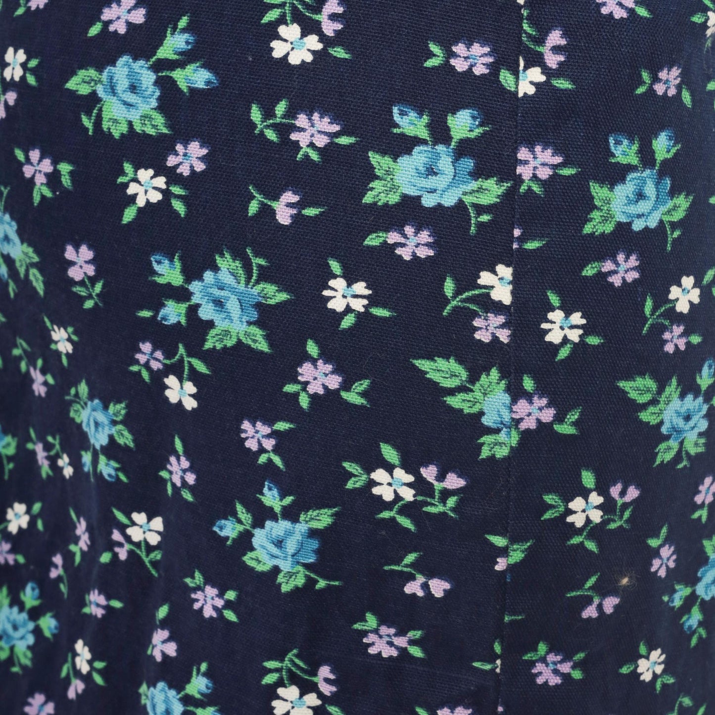 60s Navy Ditsy Floral Mini Skirt High Waist Straight Cut Cotton Blend Extra Small XS