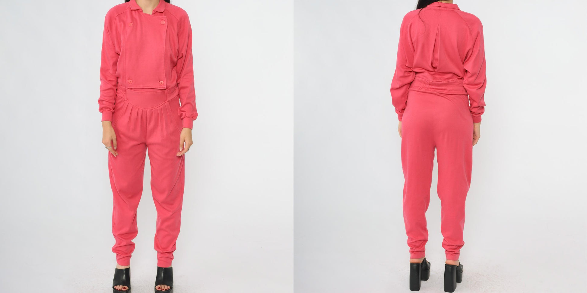 80s Hot Pink Tracksuit OS International Button Jacket Tapered Pants Small