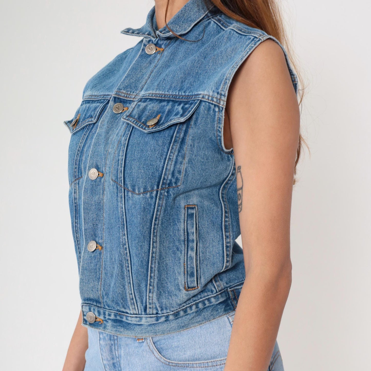 90s Arizona Blue Denim Vest Sleeveless Button-Up Tank Medium M