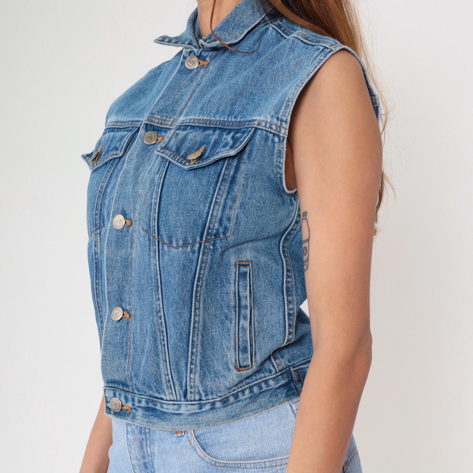 90s Arizona Blue Denim Vest Sleeveless Button-Up Tank Medium M