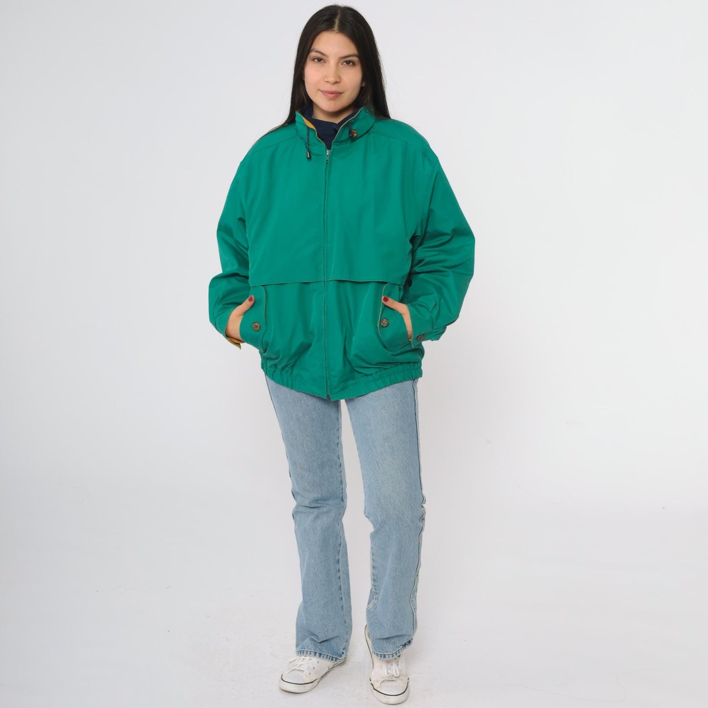 90s London Fog Green Nylon Windbreaker Jacket Stand Collar Medium M