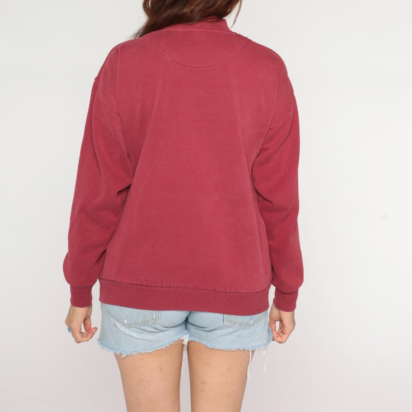 80s Burgundy Track Jacket Wine Red Zip Sweatshirt Ribbed Cuffs Small