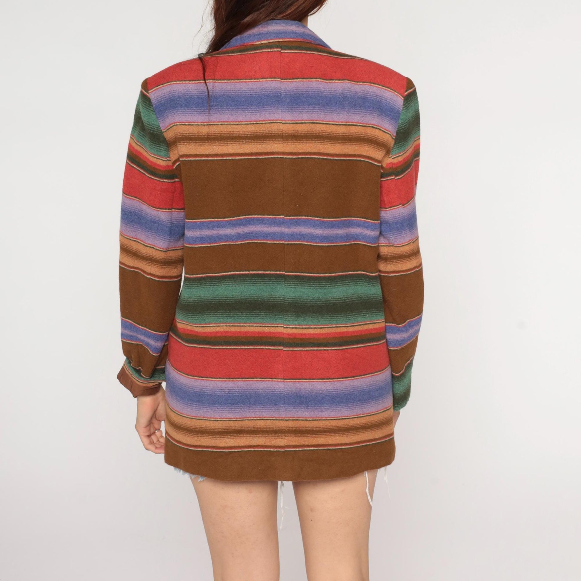 90s Southwestern Stripe Blazer Brown Blue Red Green Single Button Medium
