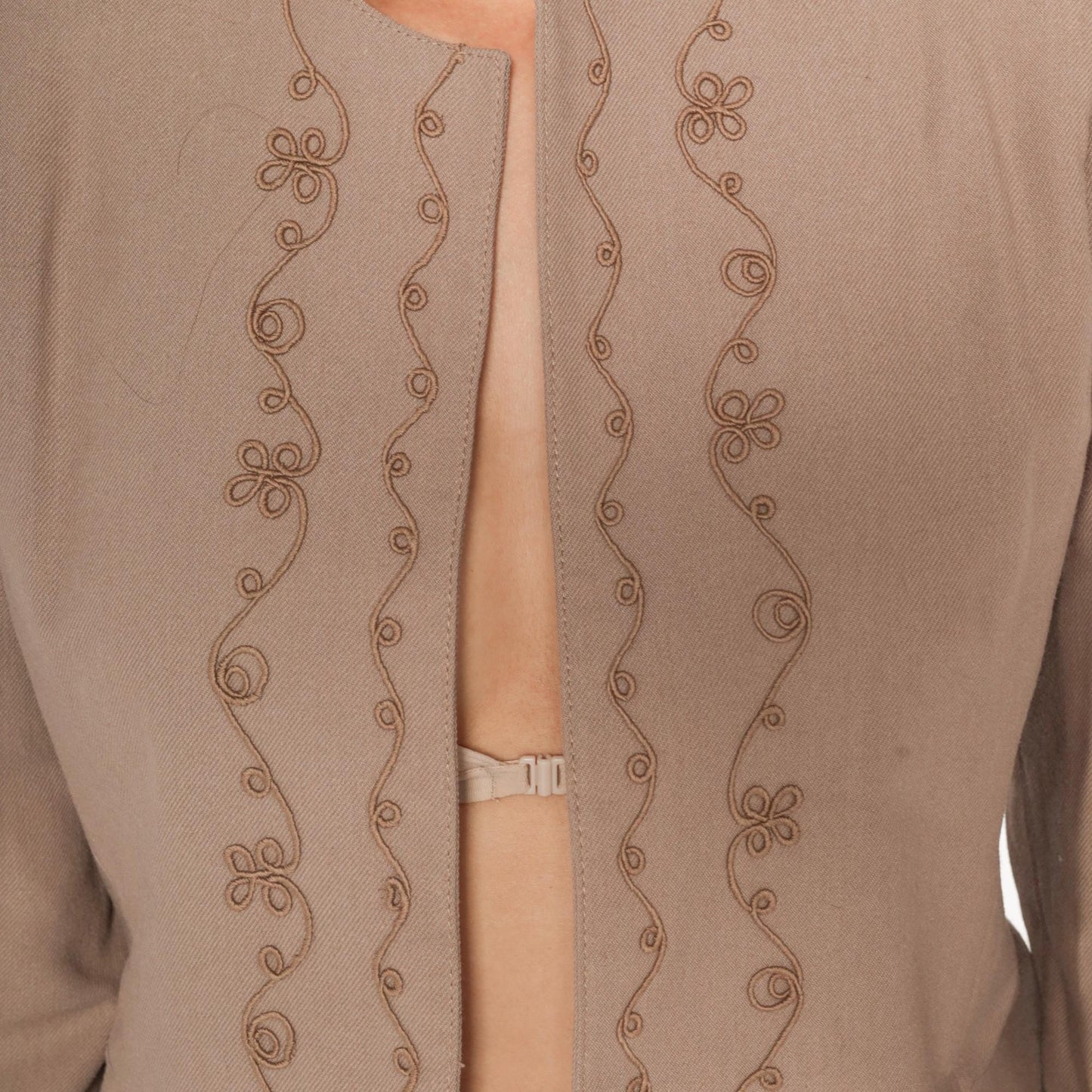 70s Joyce Sportswear Beige Embroidered Cropped Blazer Open Front Small