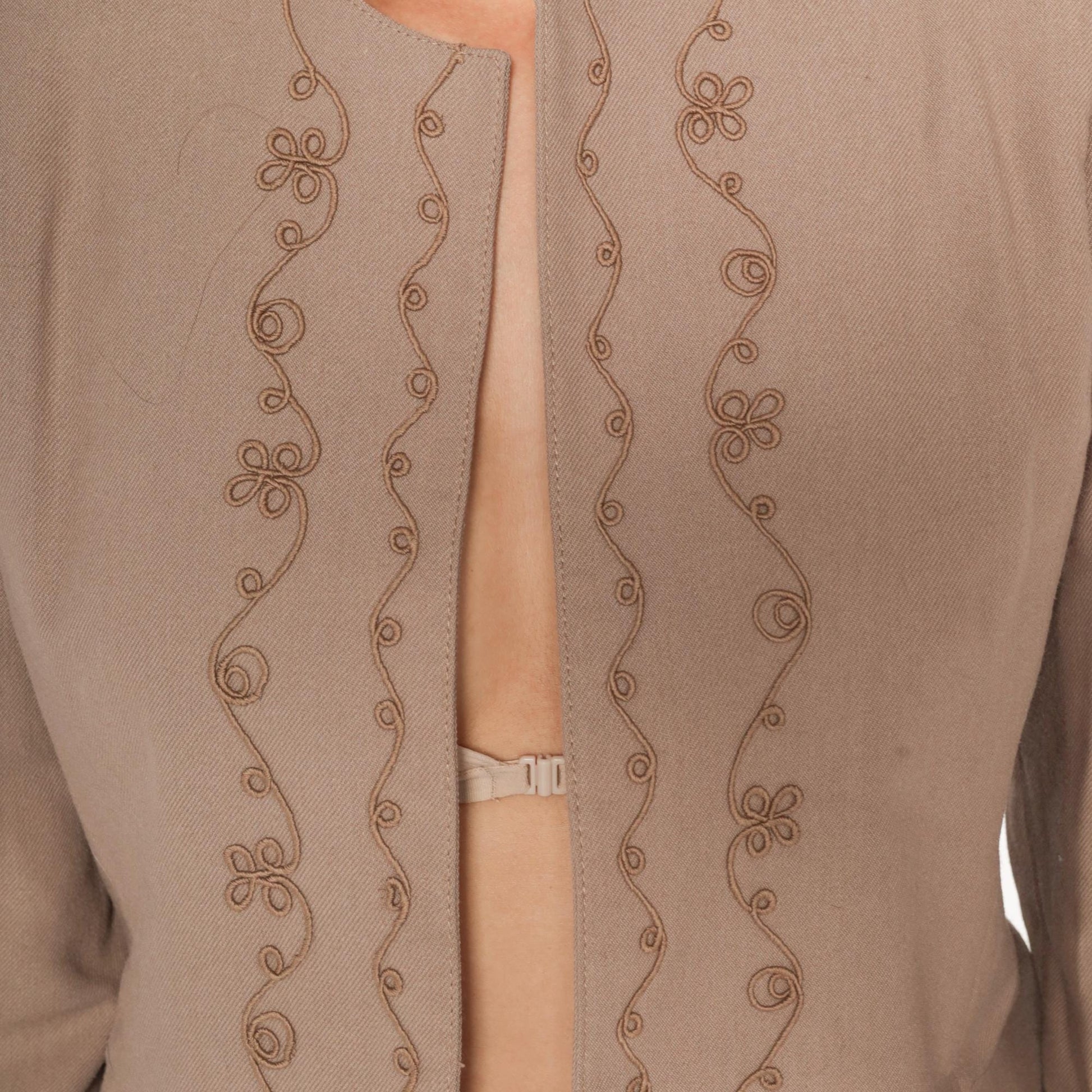 70s Joyce Sportswear Beige Embroidered Cropped Blazer Open Front Small