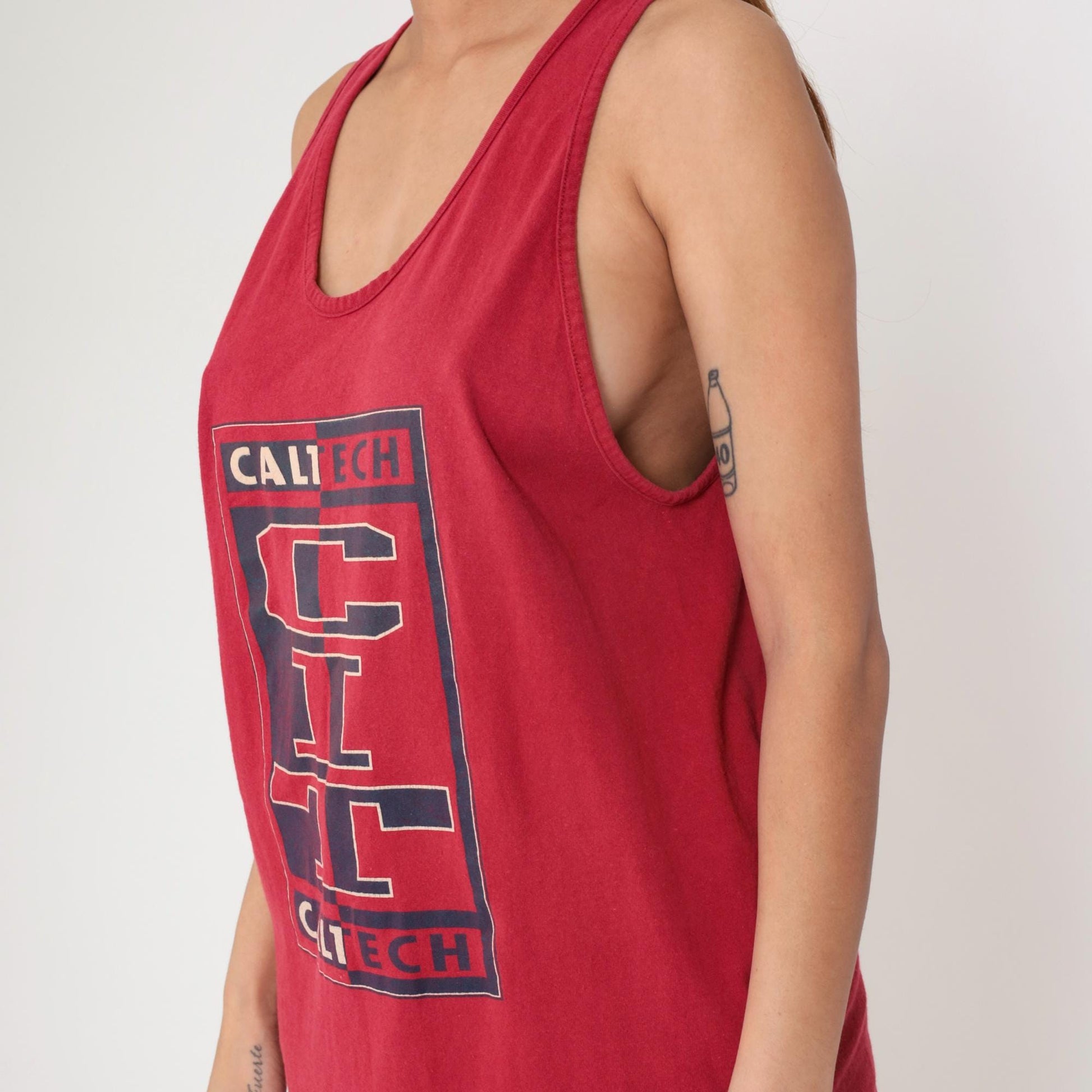 90s Caltech University Tank Top Red Cotton Graphic Racerback Large L