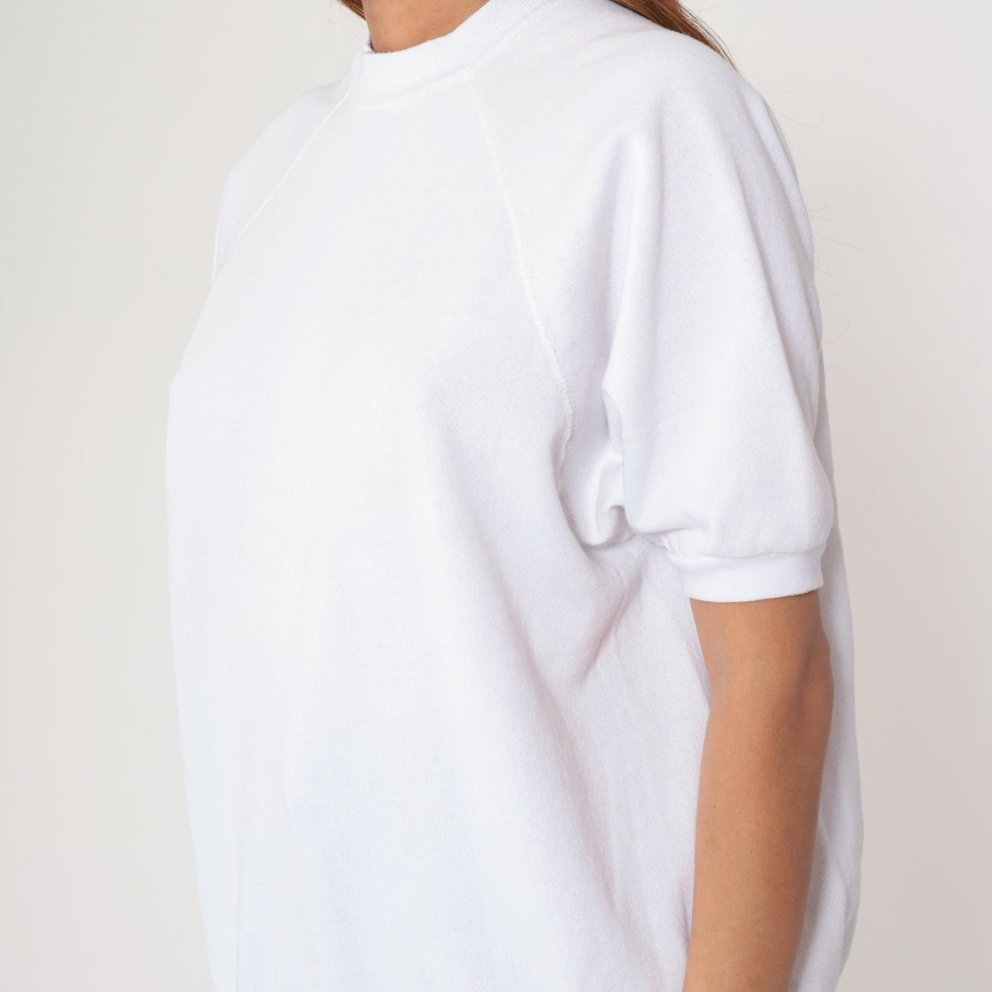 80s White Short Sleeve Sweatshirt Raglan Crewneck Large L