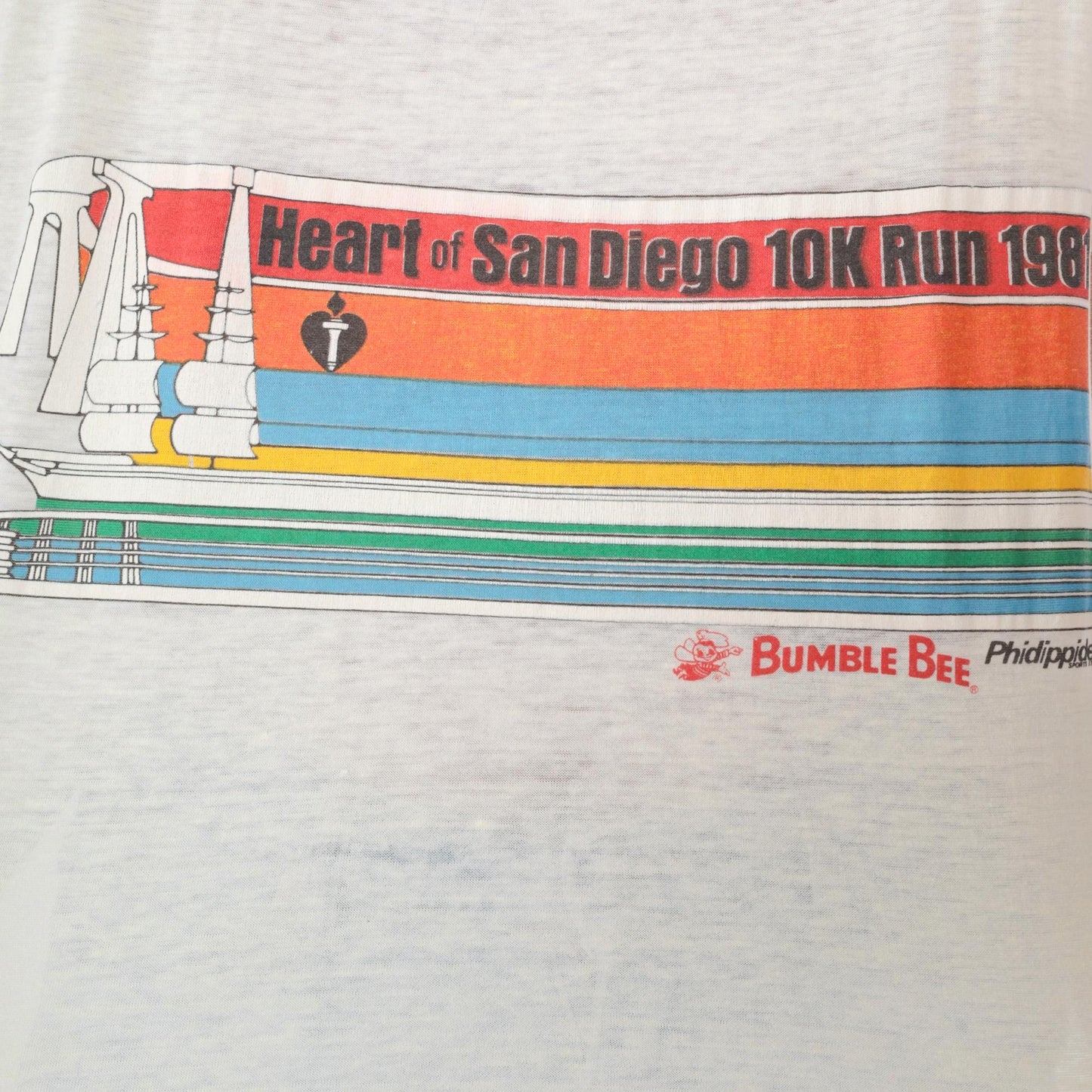 80s San Diego 10K Run Yellow Rainbow Stripe Graphic Tee Large L