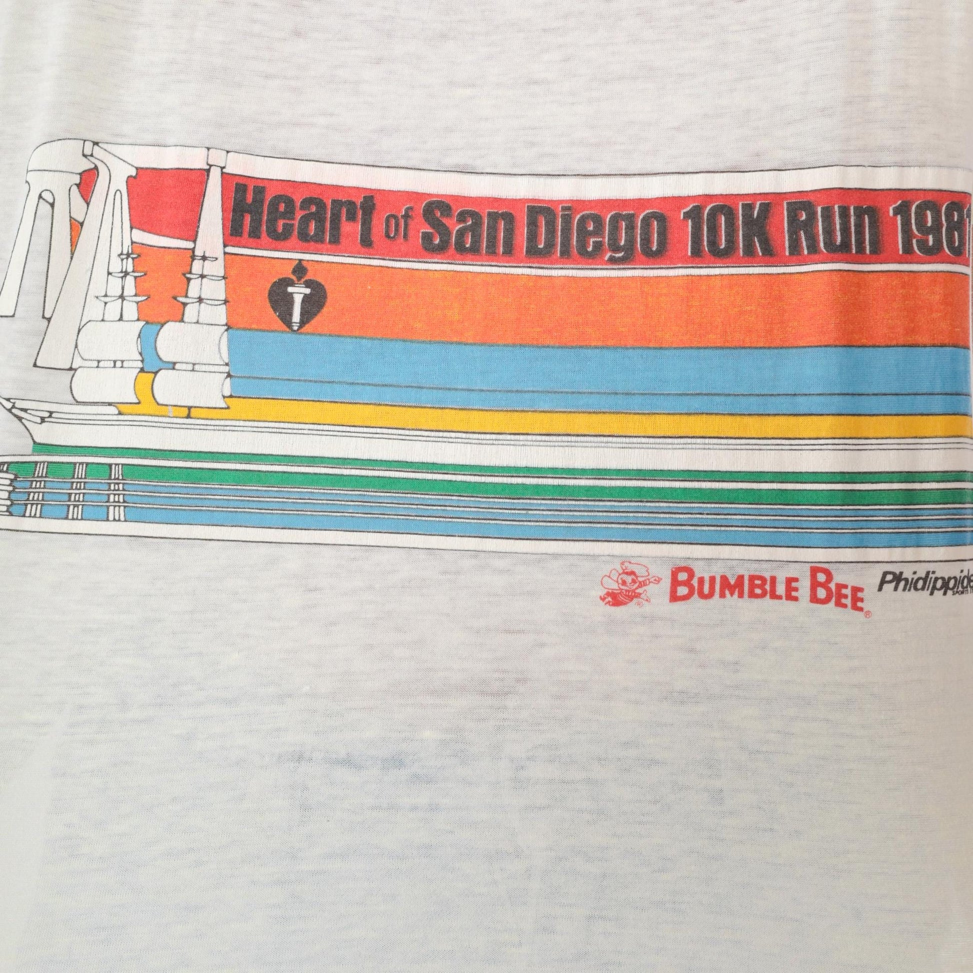 80s San Diego 10K Run Yellow Rainbow Stripe Graphic Tee Large L