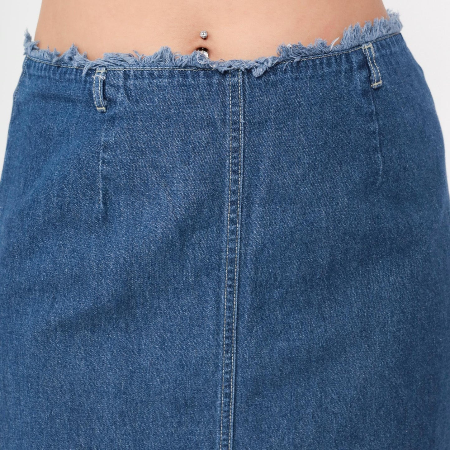 90s Blue Denim Midi Skirt Asymmetrical Frayed Hem Y2K Medium