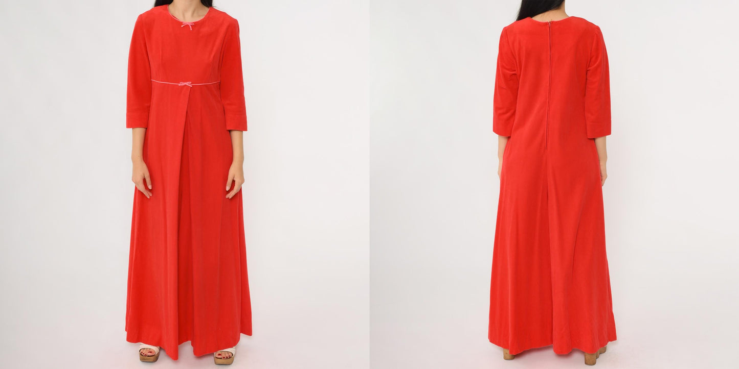 70s Chezelle Palazzo Jumpsuit Red Empire Waist Three-Quarter Sleeve Small