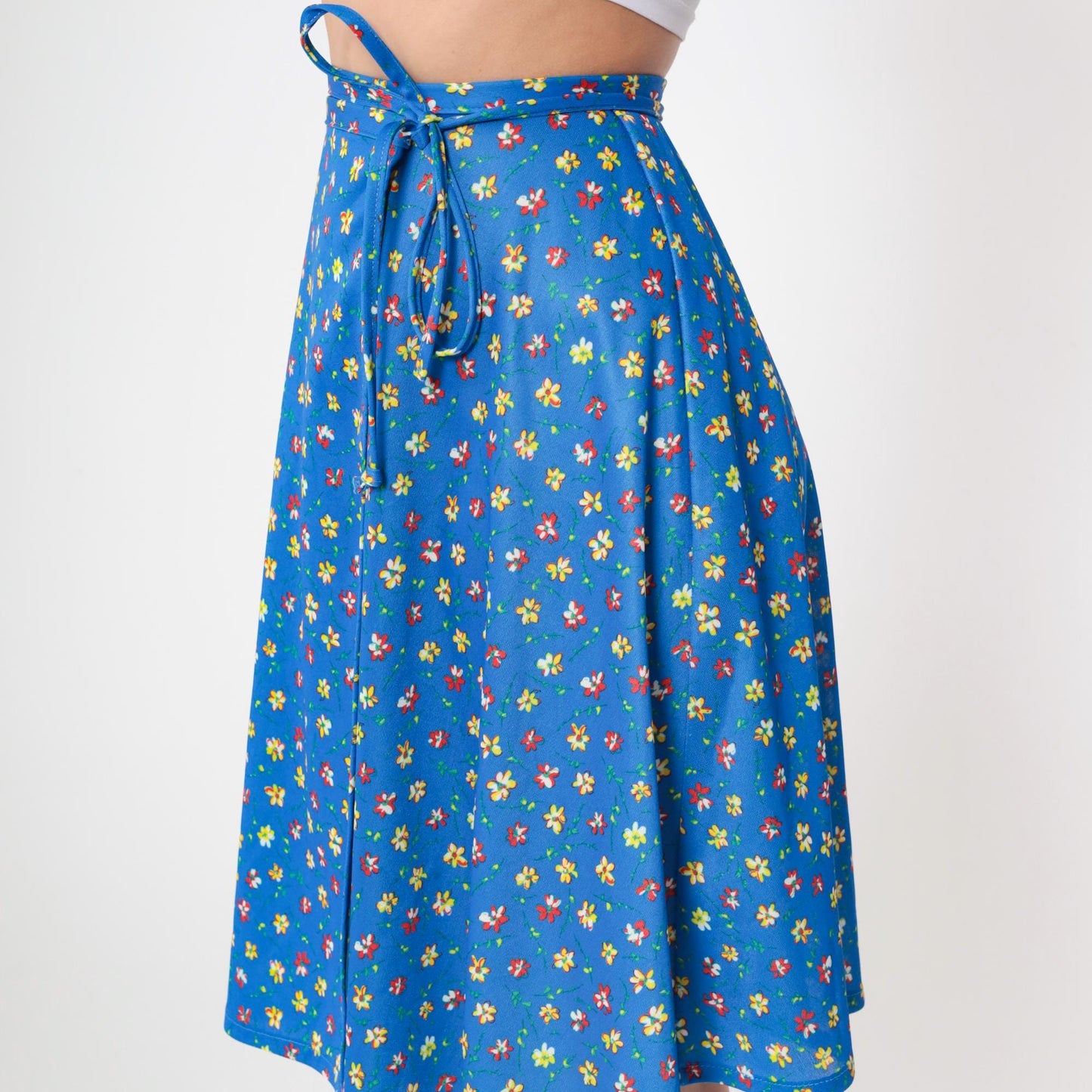 70s JC Penney Blue Floral Wrap Skirt Tie Waist Ditsy Print Small Medium