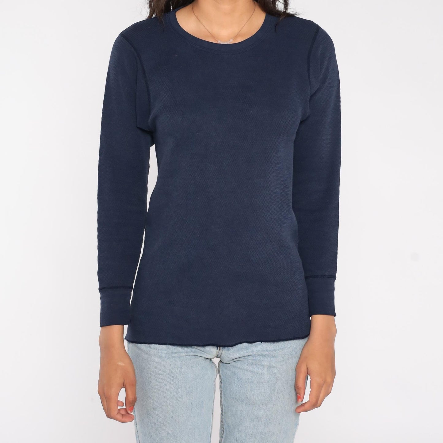 90s St. Johns Bay Navy Thermal Waffle Knit Long Sleeve Crewneck Large L