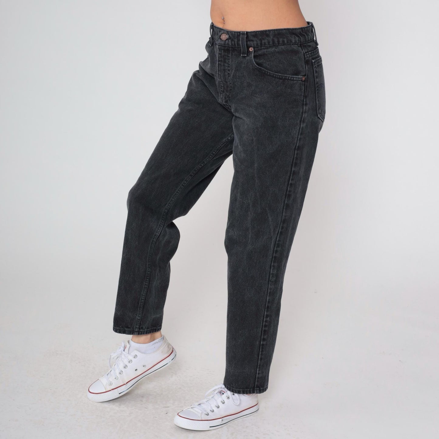 90s Levi's 550 Black Denim High-Waist Mom Jeans Made in USA 34 30