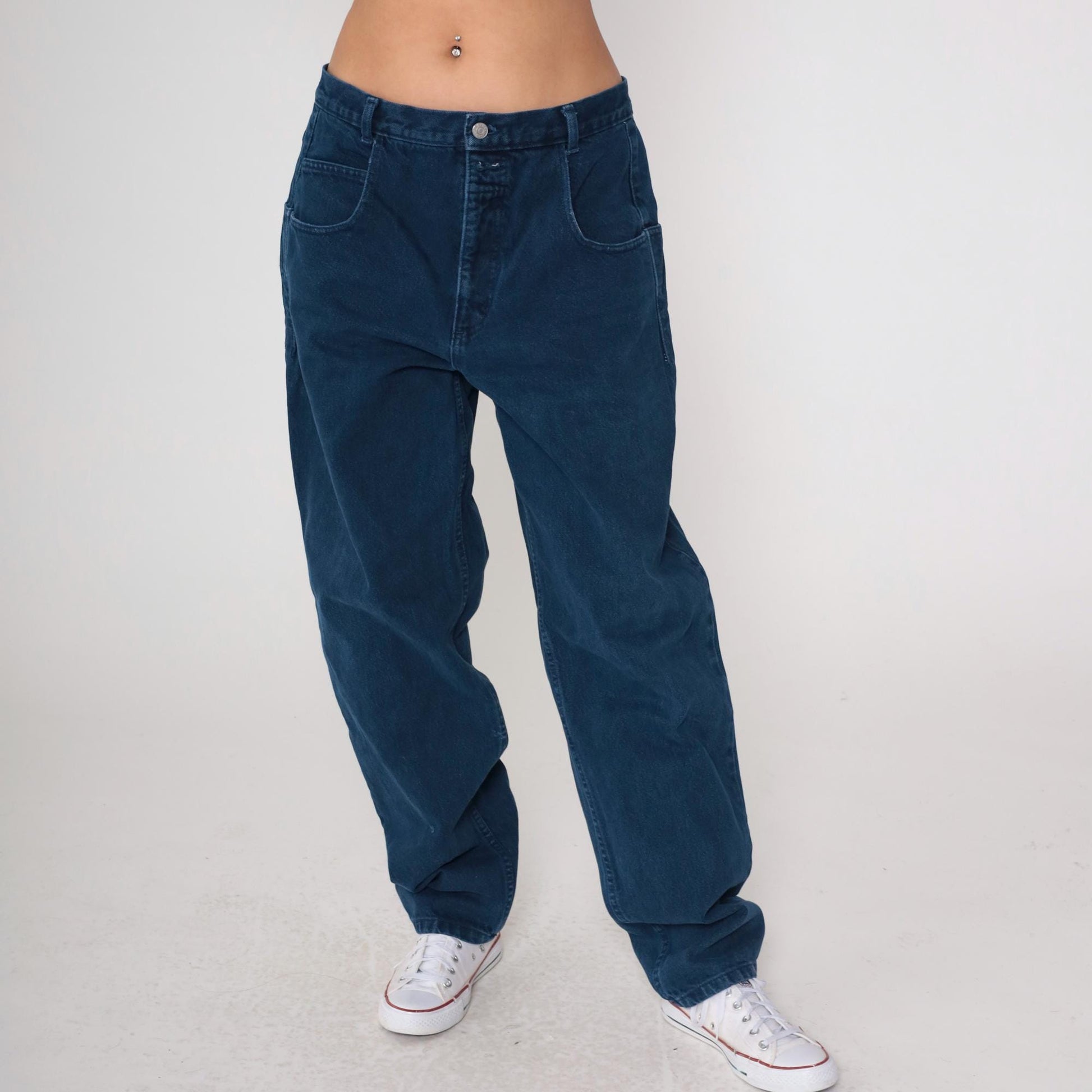 90s Guess High Waist Straight Leg Mom Jeans Dark Blue Denim Large L