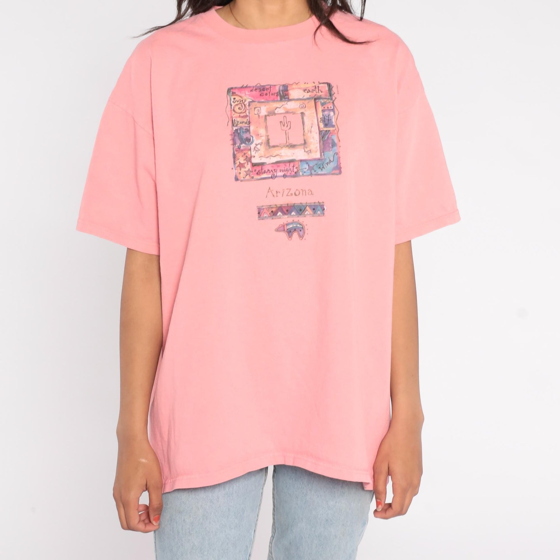 90s Arizona Desert Cactus T-Shirt Anvil Coral Pink Cotton Plus Size XXL
