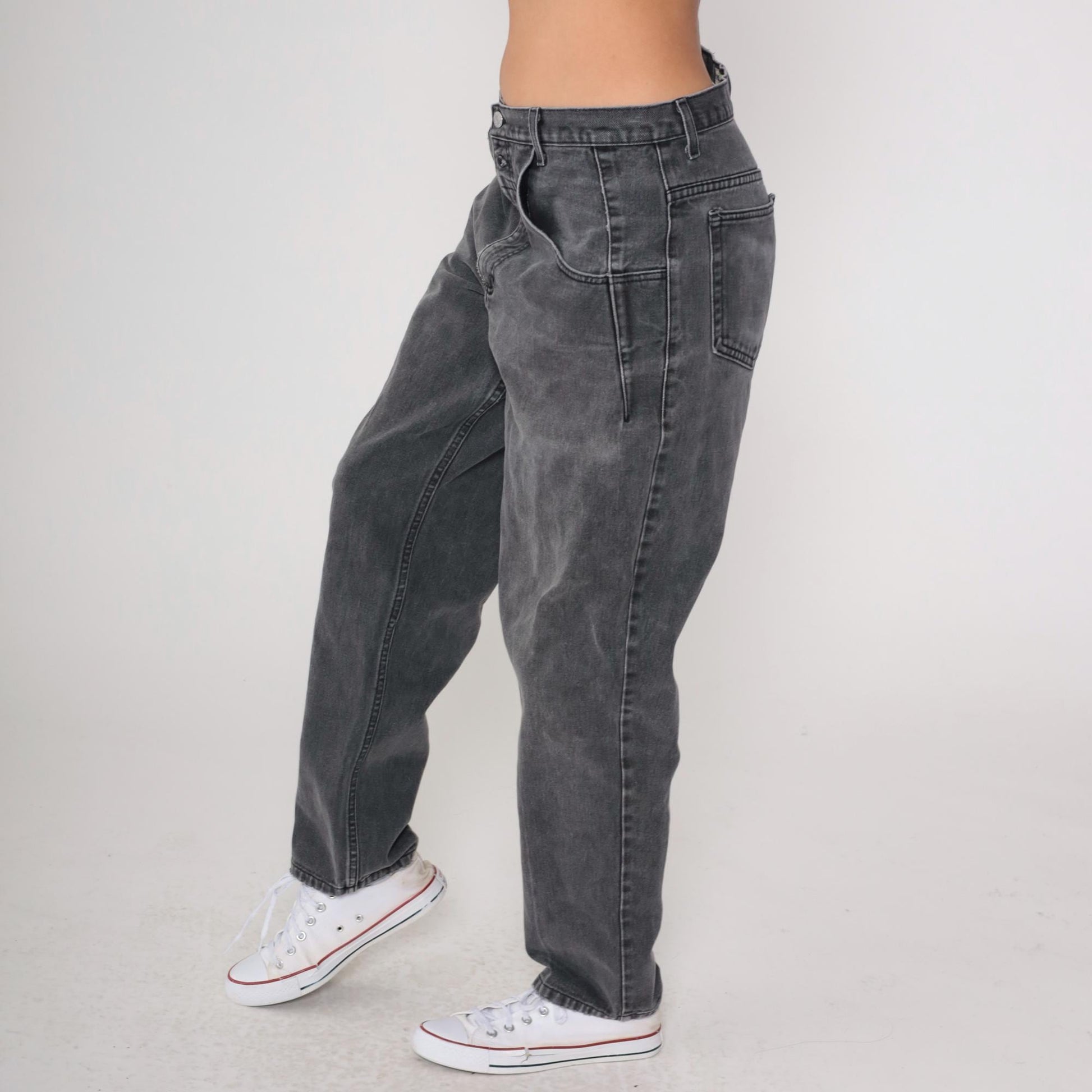 90s Guess Black Denim High-Waist Tapered Mom Jeans 34x30