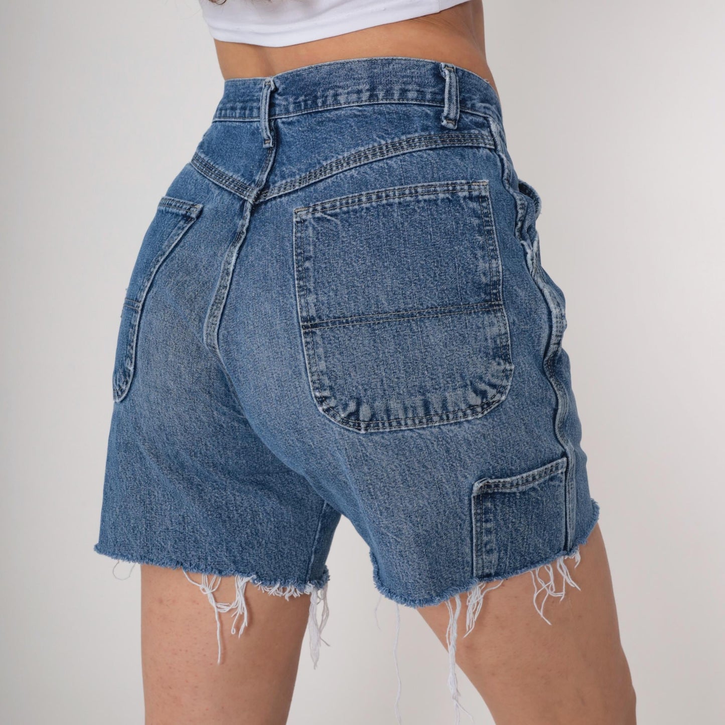 90s Wrangler Denim Cargo Shorts High Waist Blue Jean Medium 30