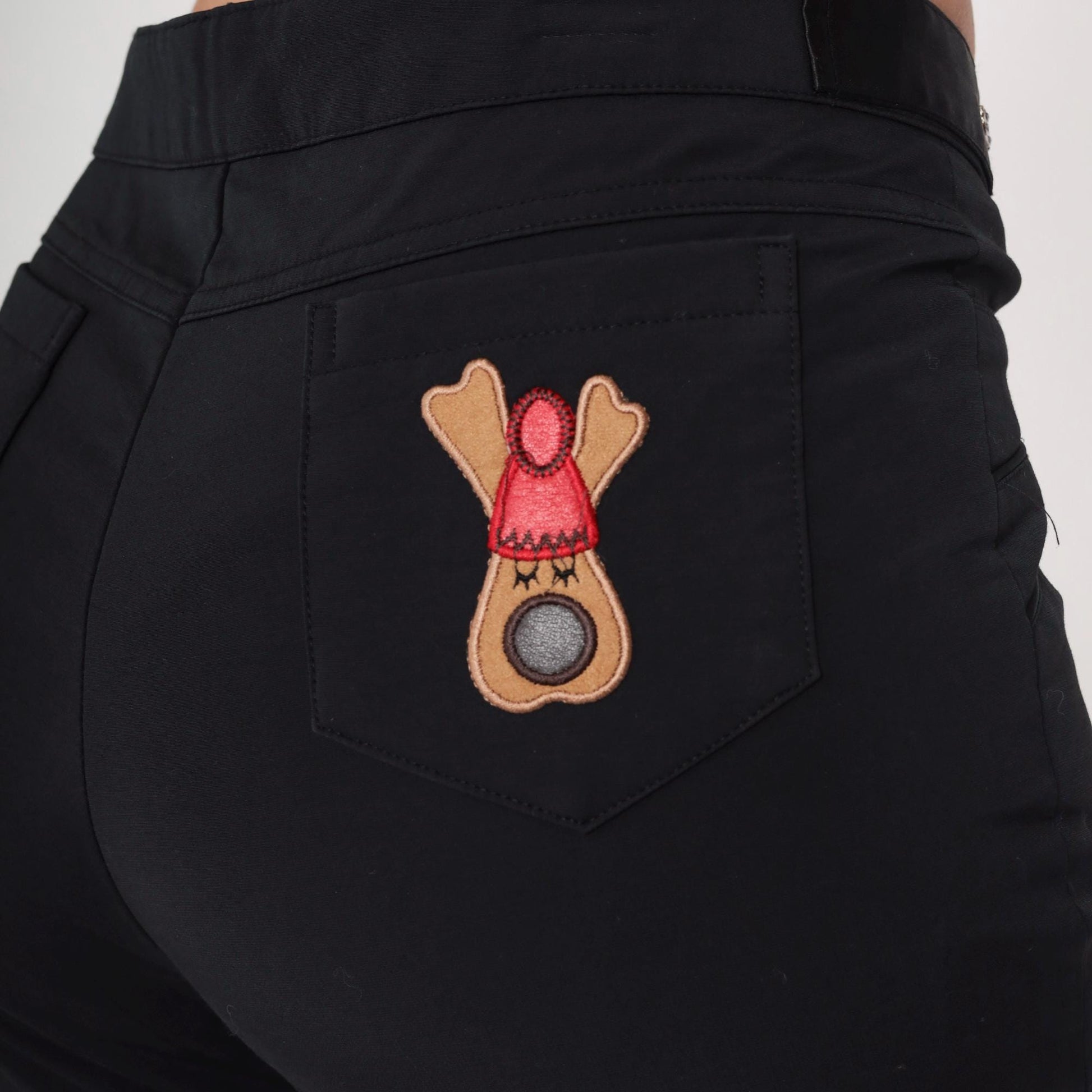 Y2K Black Cropped Trousers Reindeer Patch High Waist Straight Leg Medium M