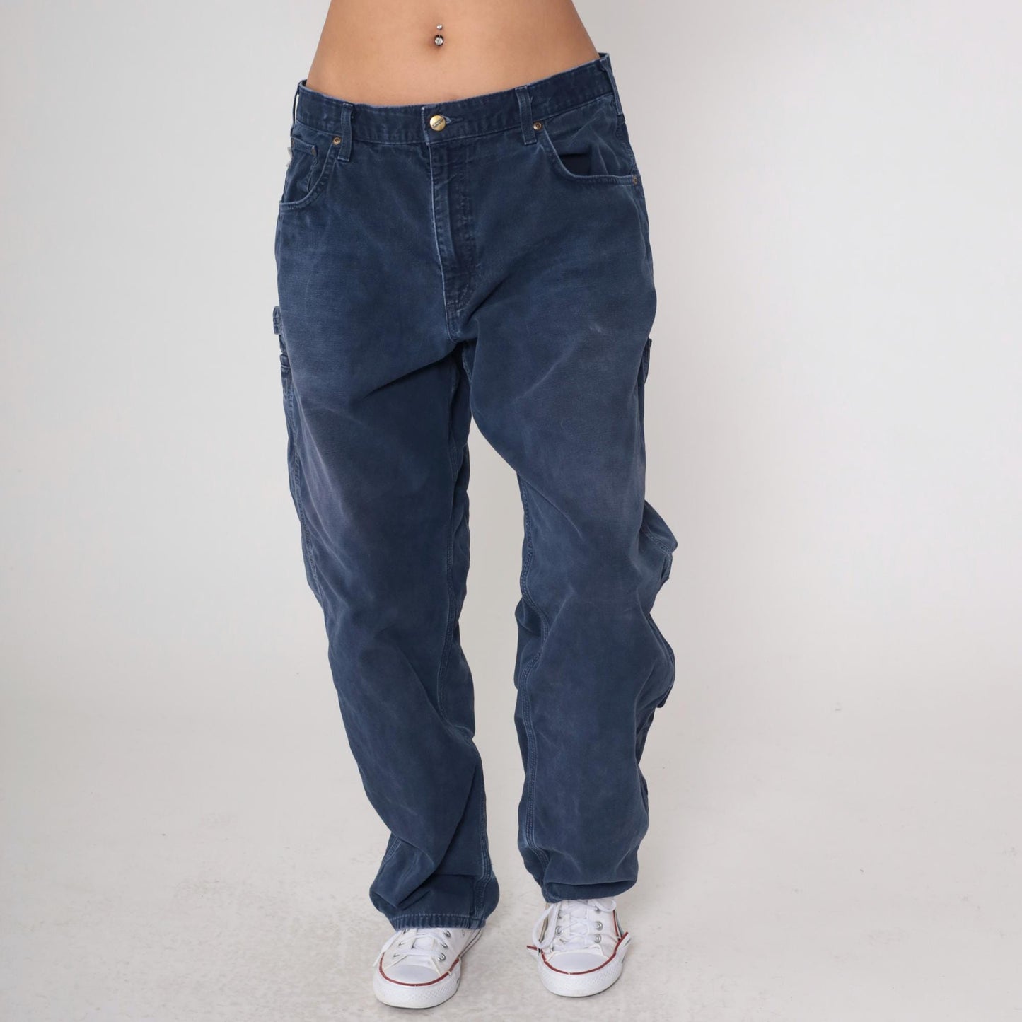 Y2K Carhartt Navy Straight Leg Work Pants Hammer Loop 38x32