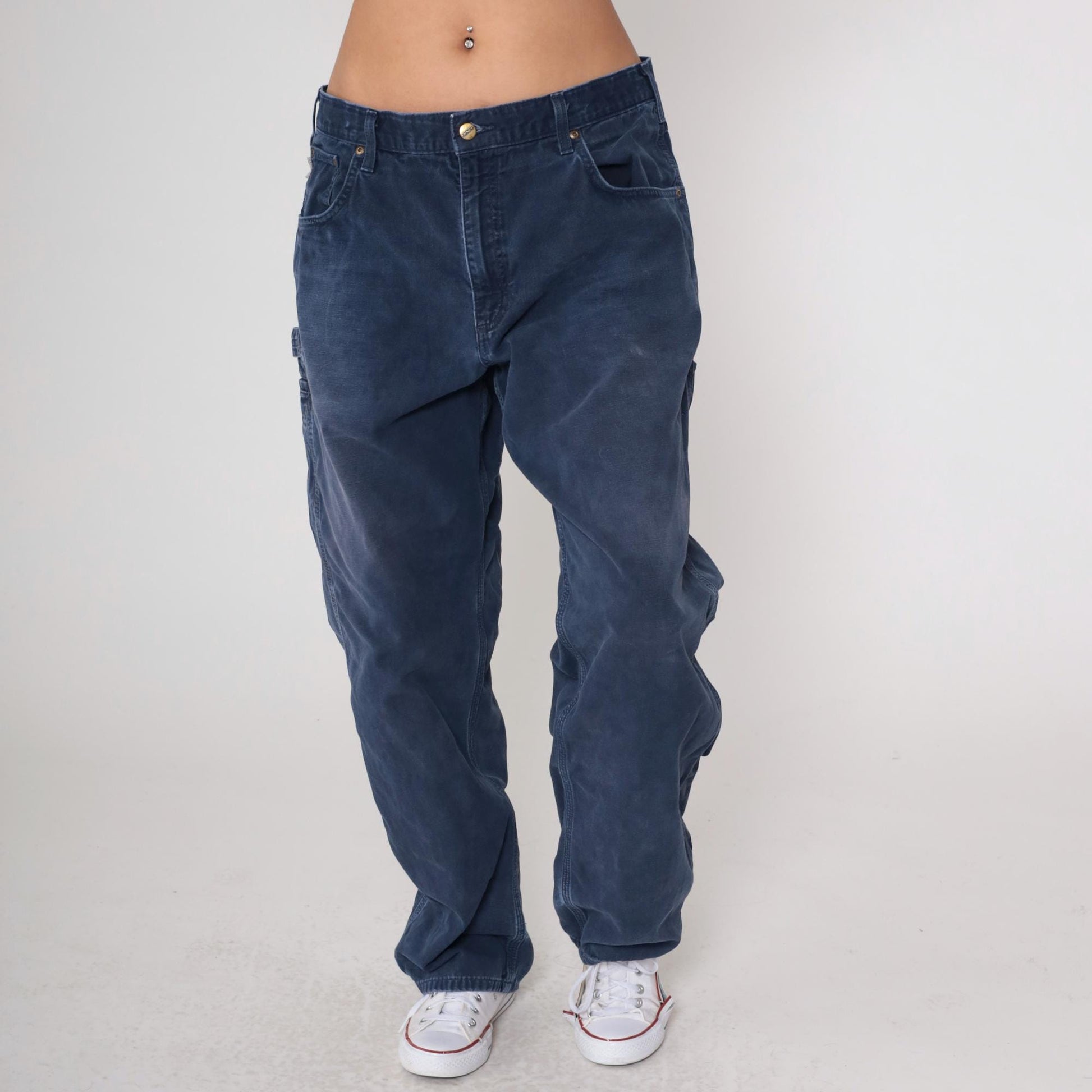 Y2K Carhartt Navy Straight Leg Work Pants Hammer Loop 38x32
