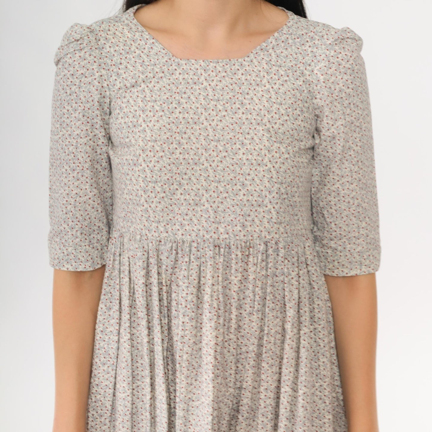 Y2K Colonial Williamsburg Ditsy Floral Prairie Dress Puff Sleeve Midi Tie-Back Extra Small XS