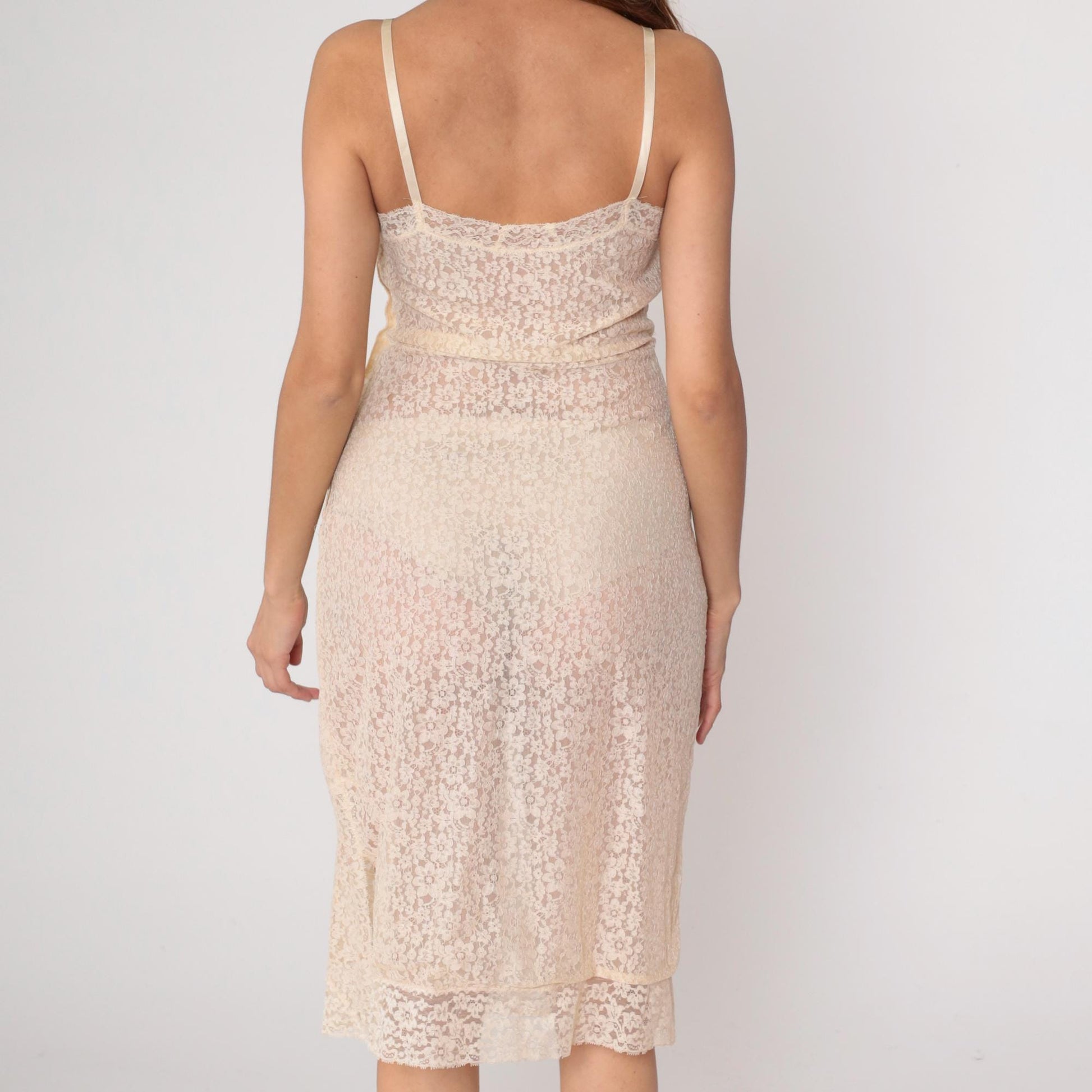 1940s Lace Slip Dress Nude Beige Floral Sheer Underwire Small